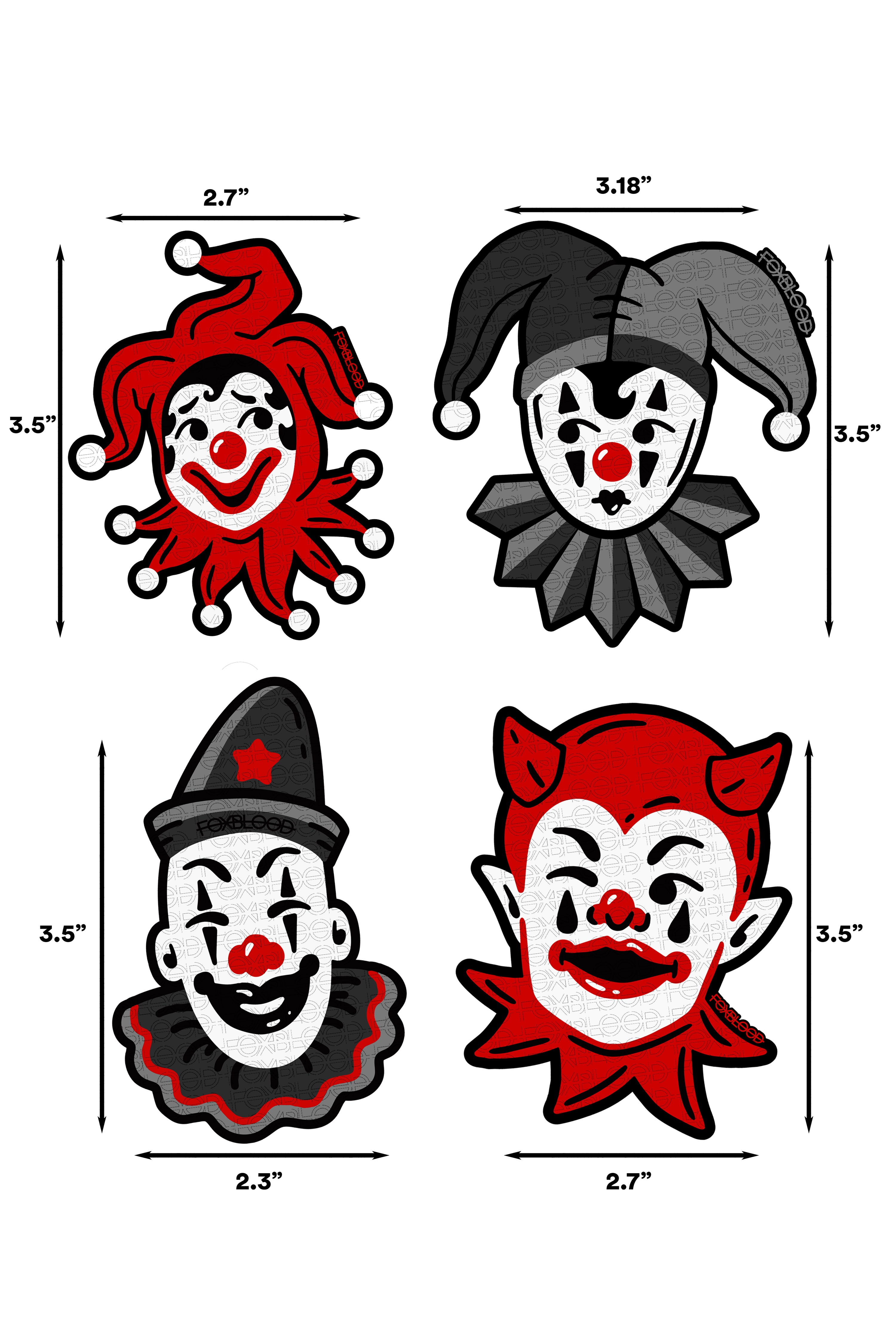 4 pc sticker set of our Foxblood clowns