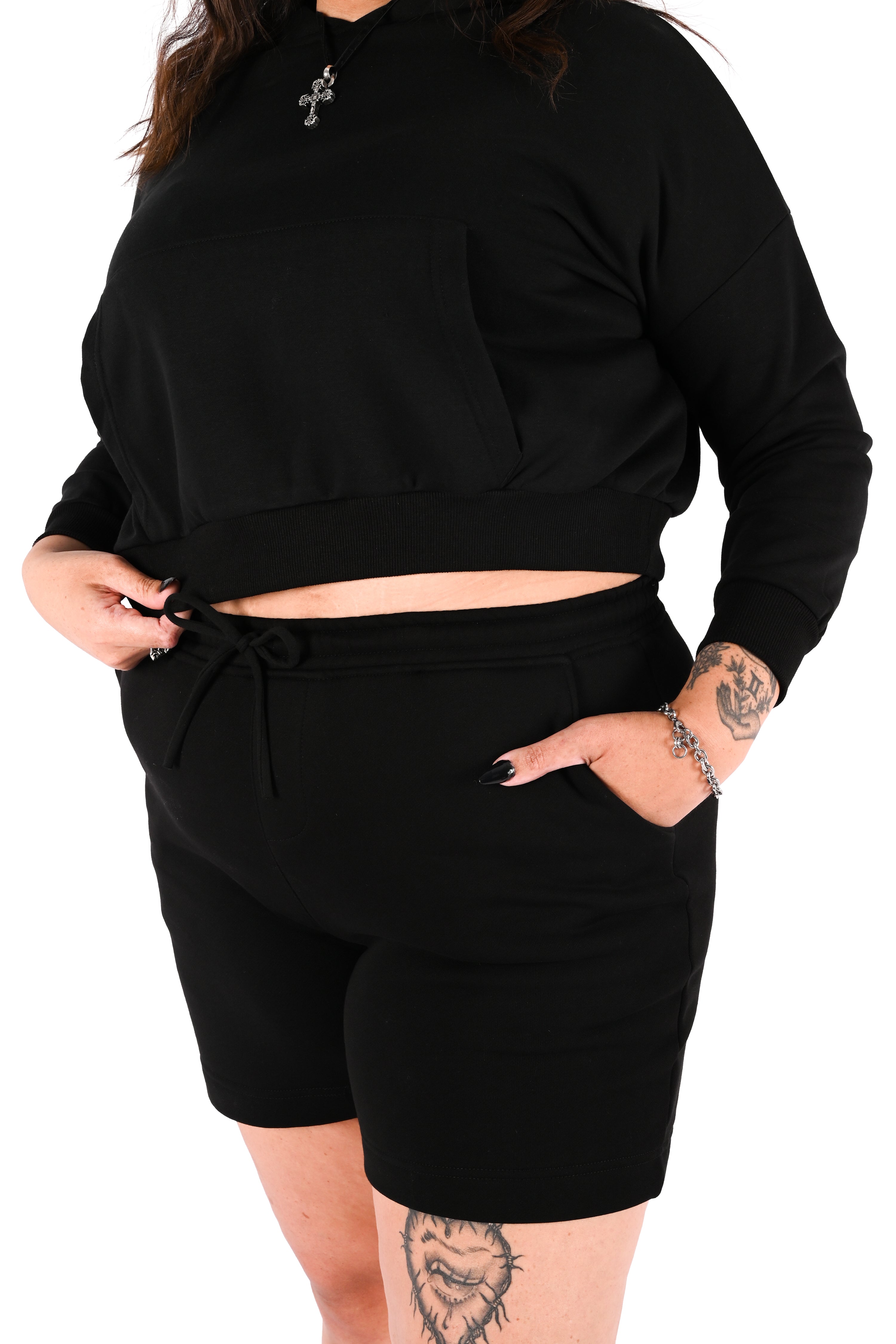 black fleece shorts