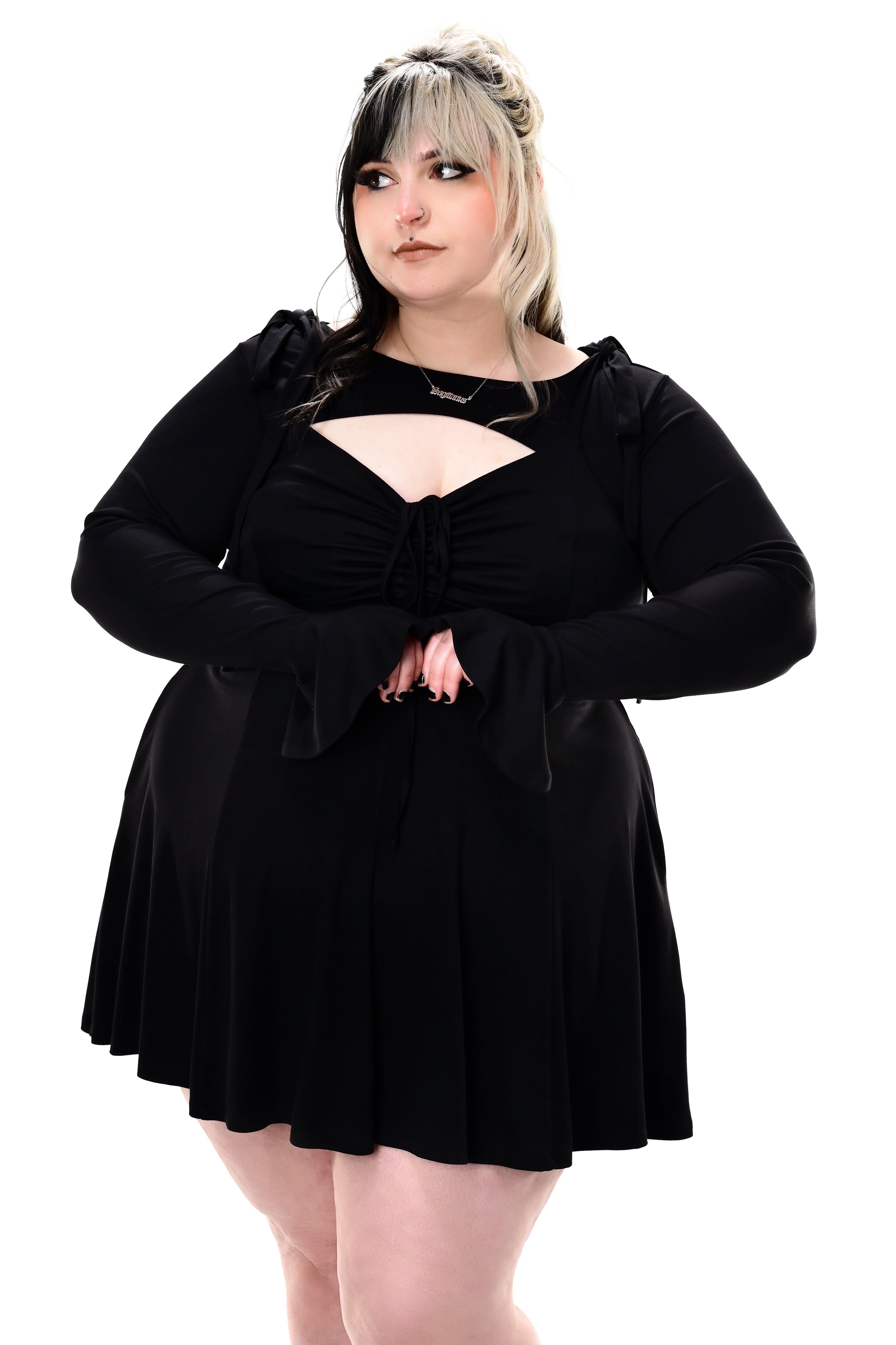 black pull over bolero with mini bell sleeves
