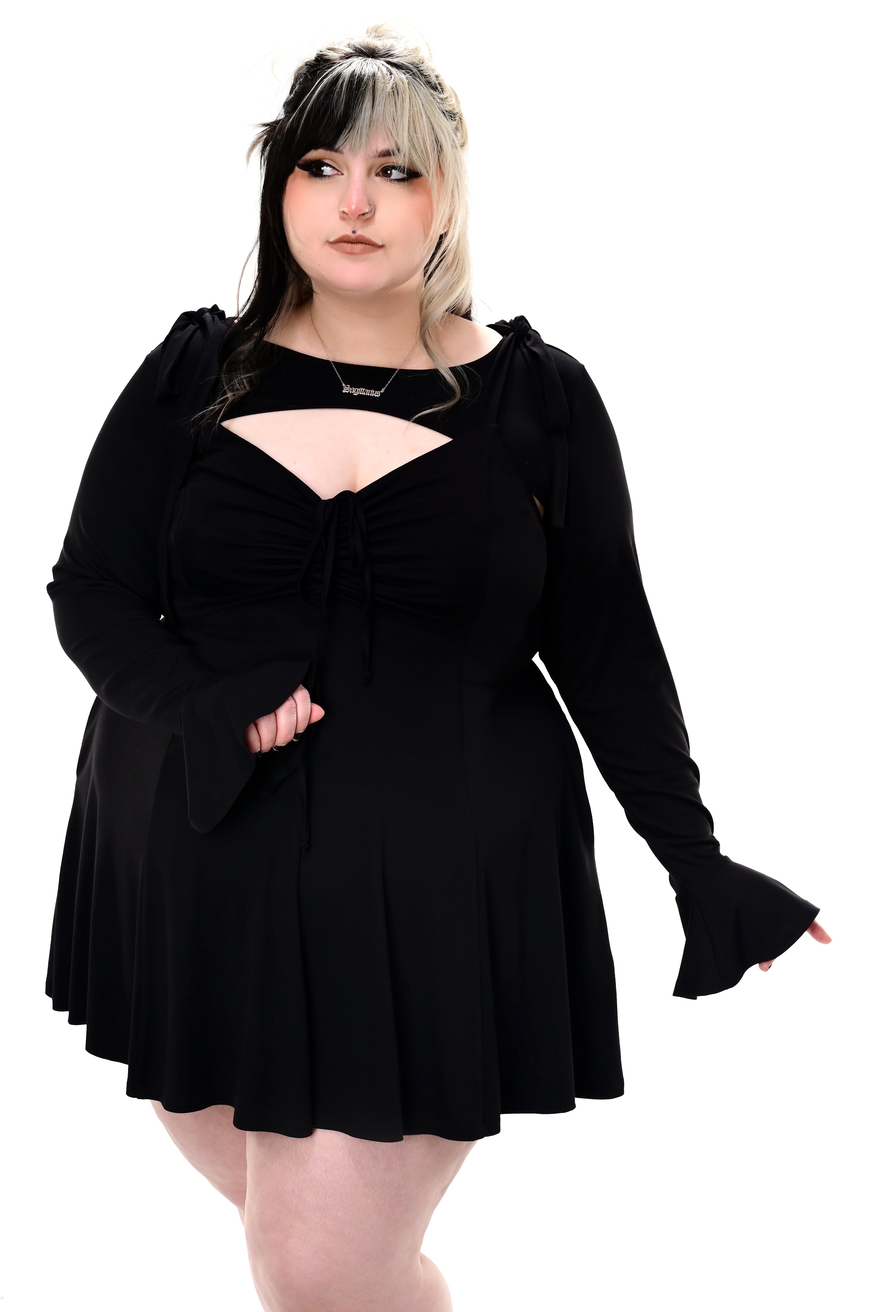 black pull over bolero with mini bell sleeves