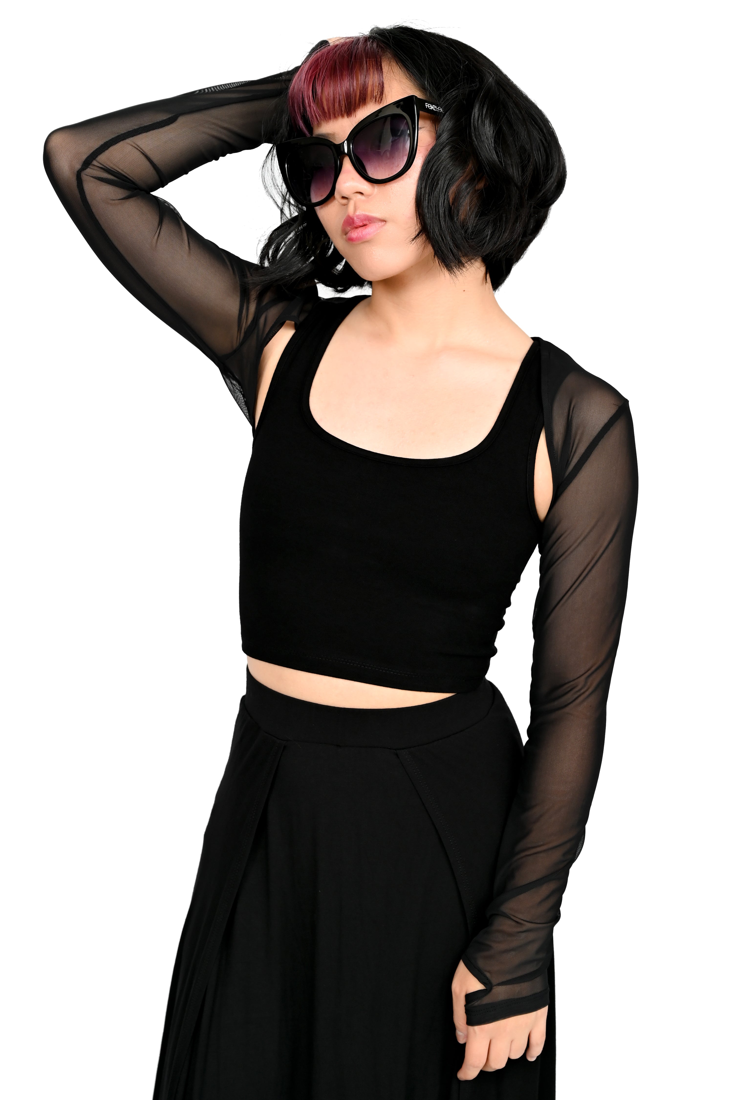 black mesh bolero with thumbholes