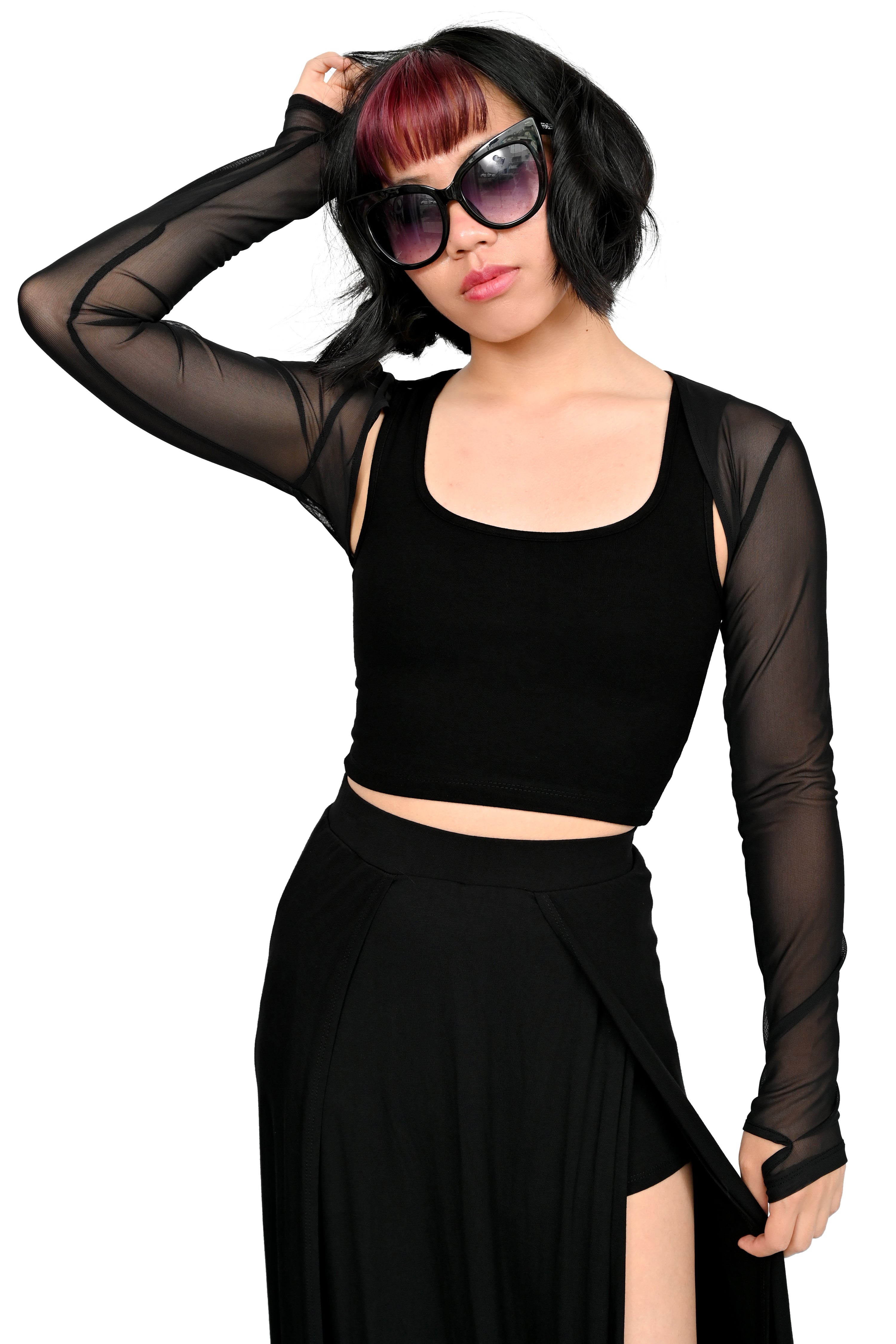 black mesh bolero with thumbholes