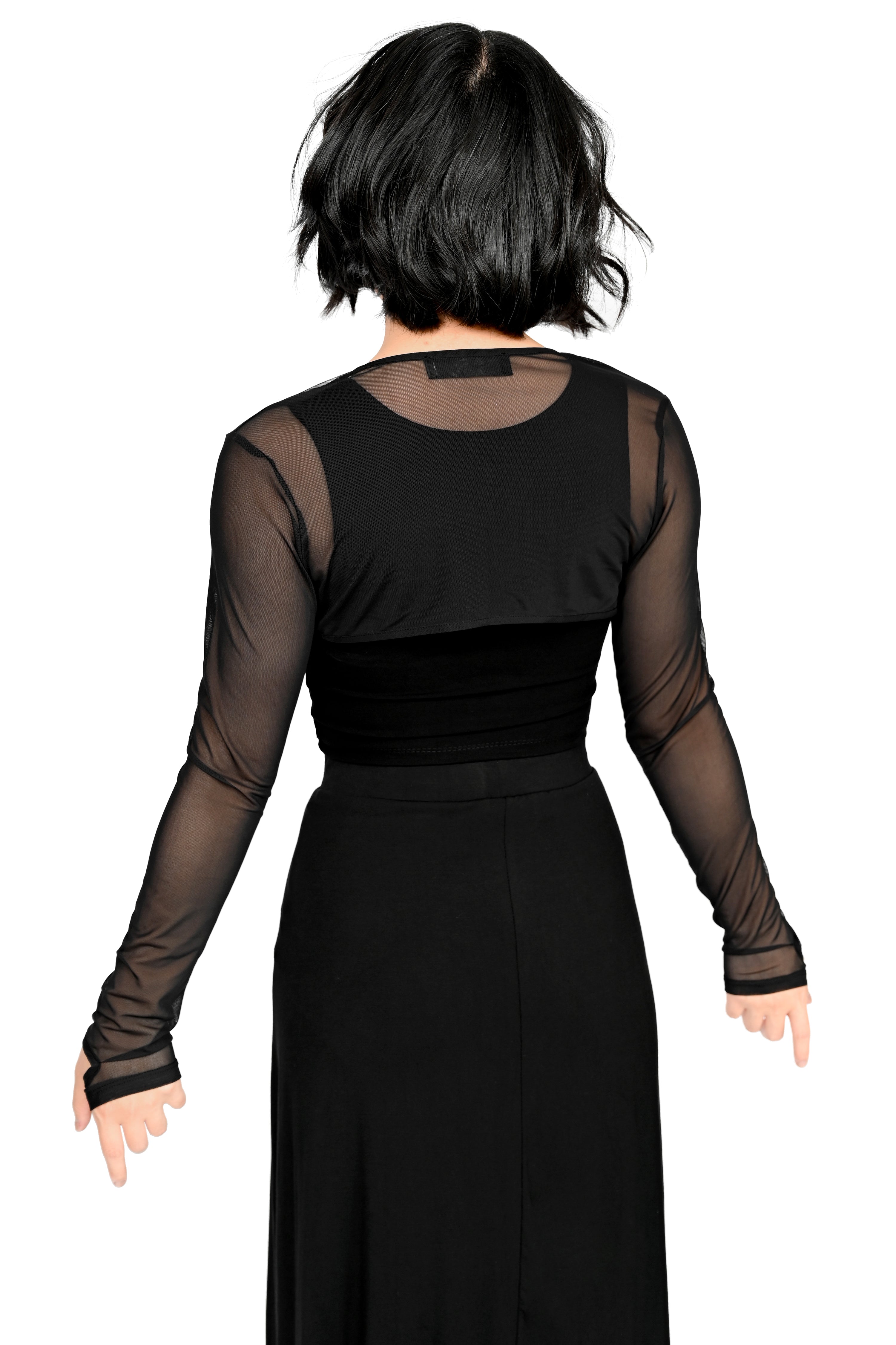 black mesh bolero with thumbholes