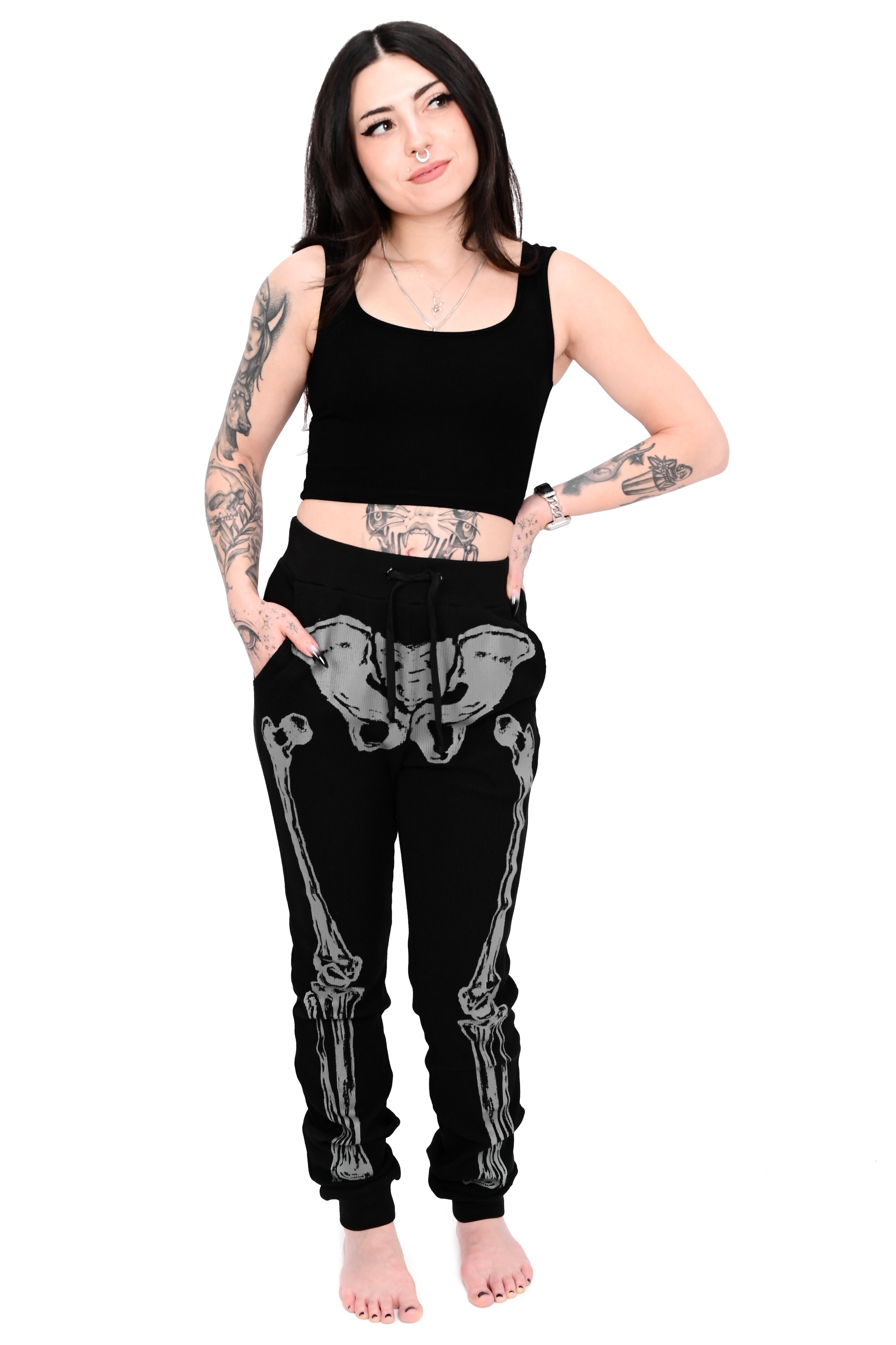 Grey/Black Skeleton Thermal Joggers - Unisex
