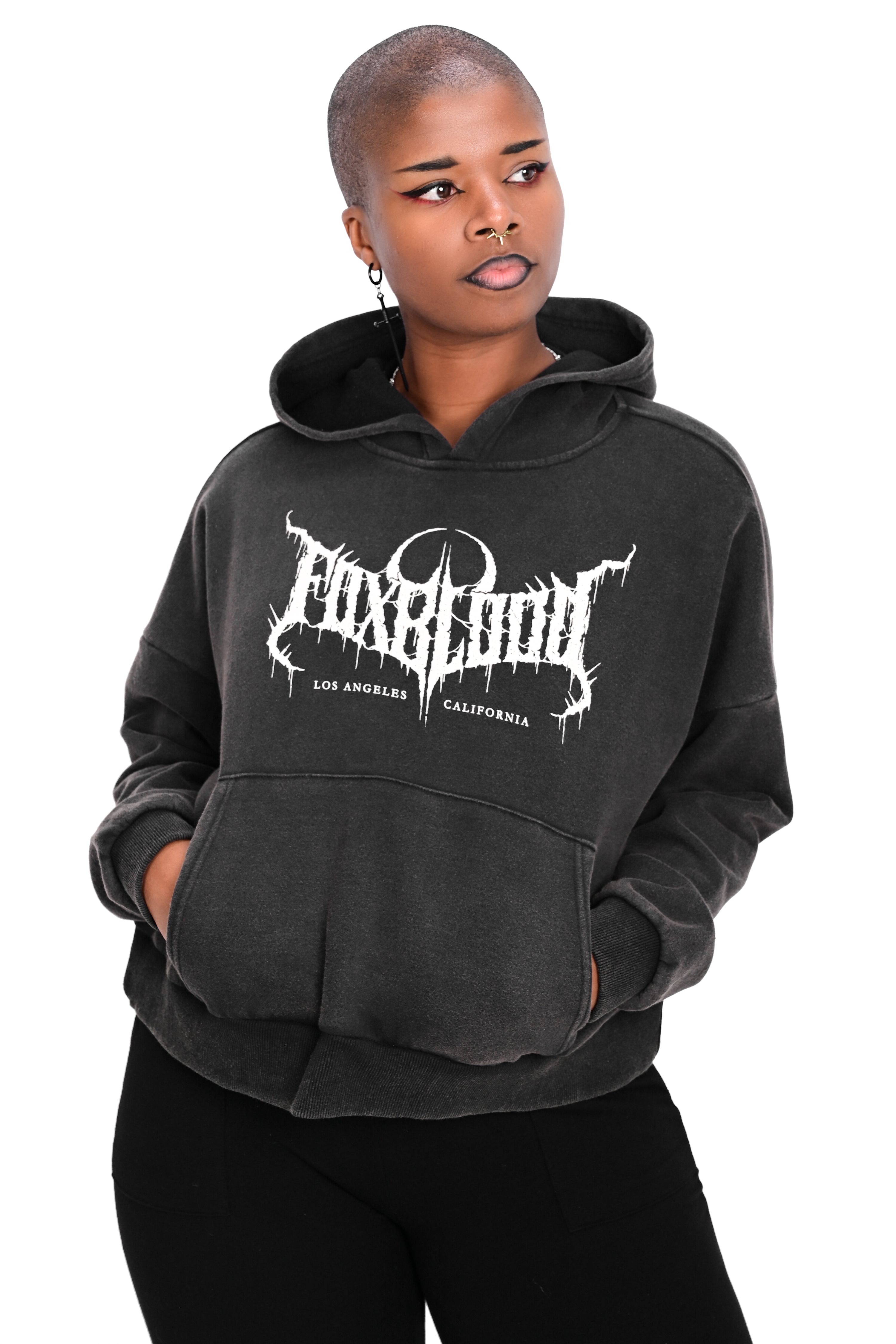 Oversized Foxblood Crop Hoodie - Vintage Black