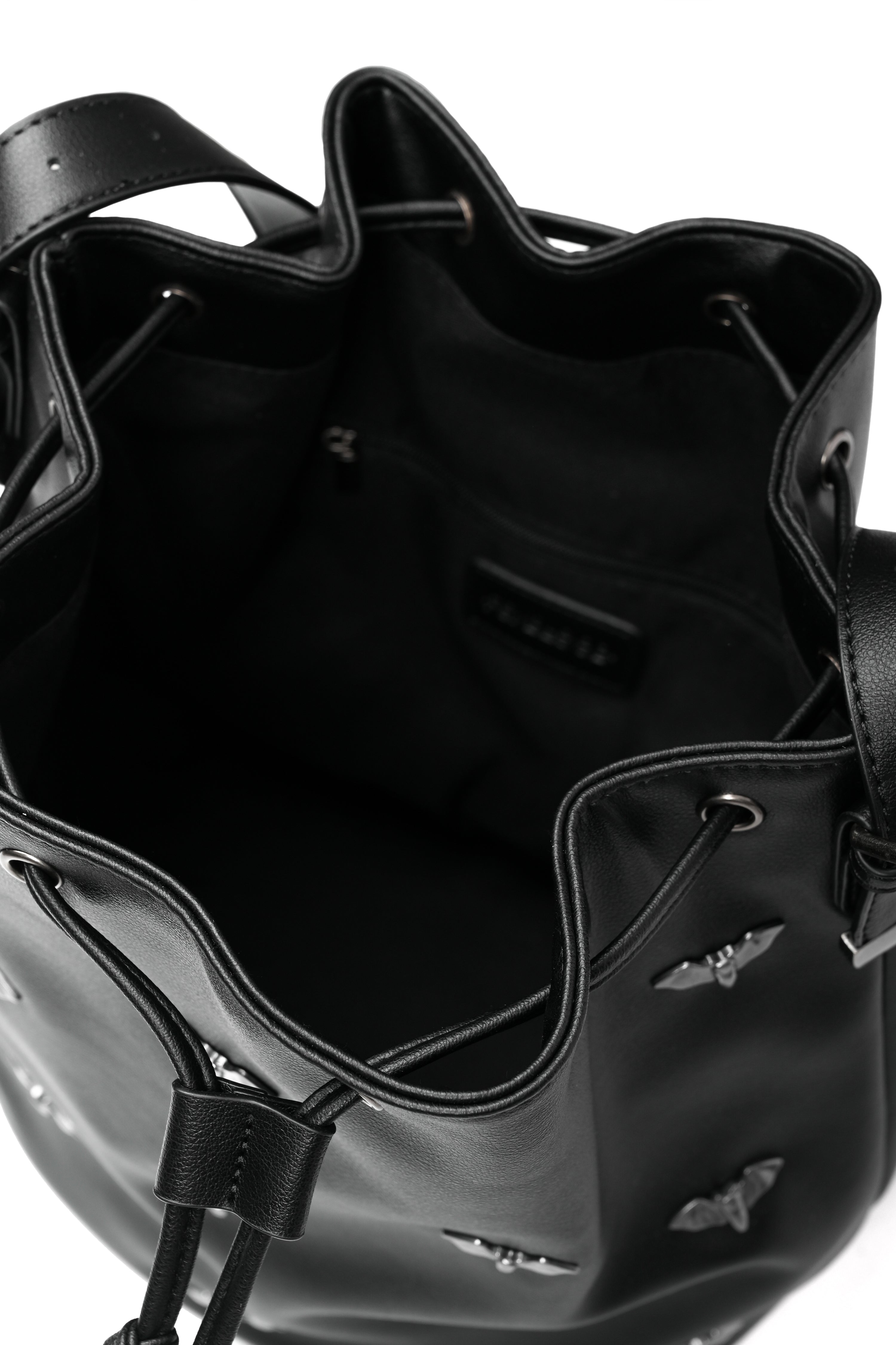 bucket bag with bat studs all over