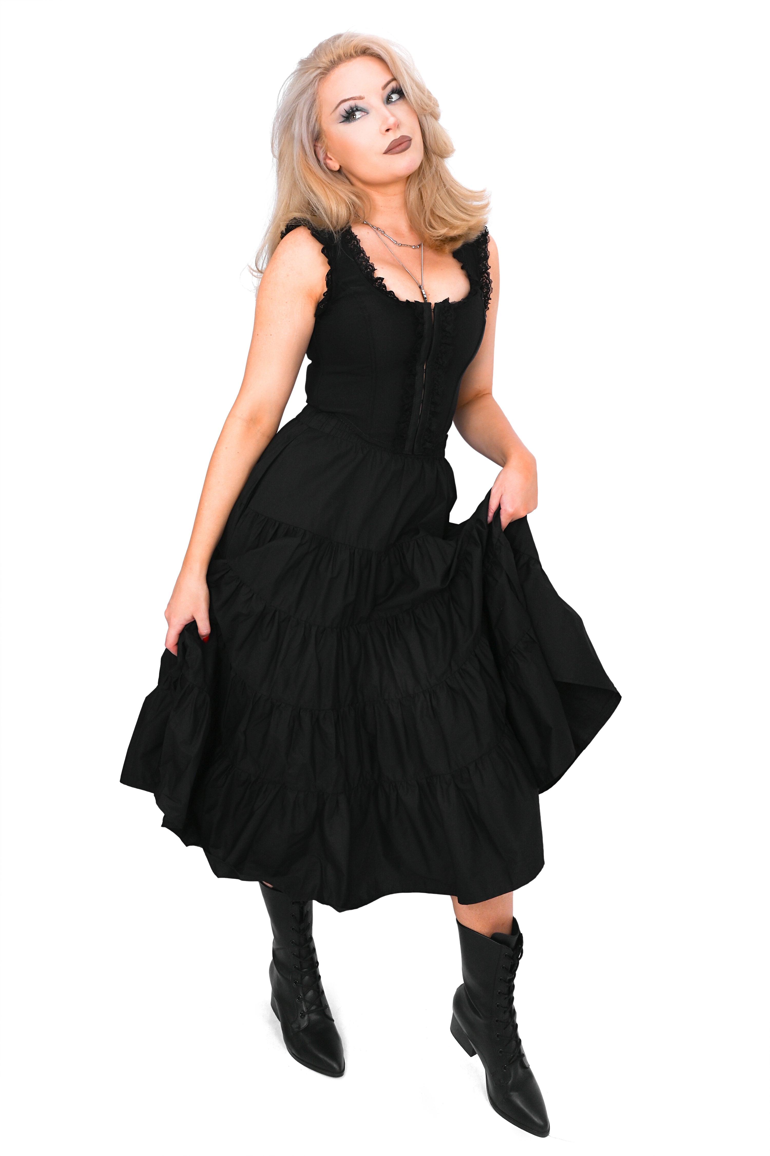 tiered midi skirt with deep pockets