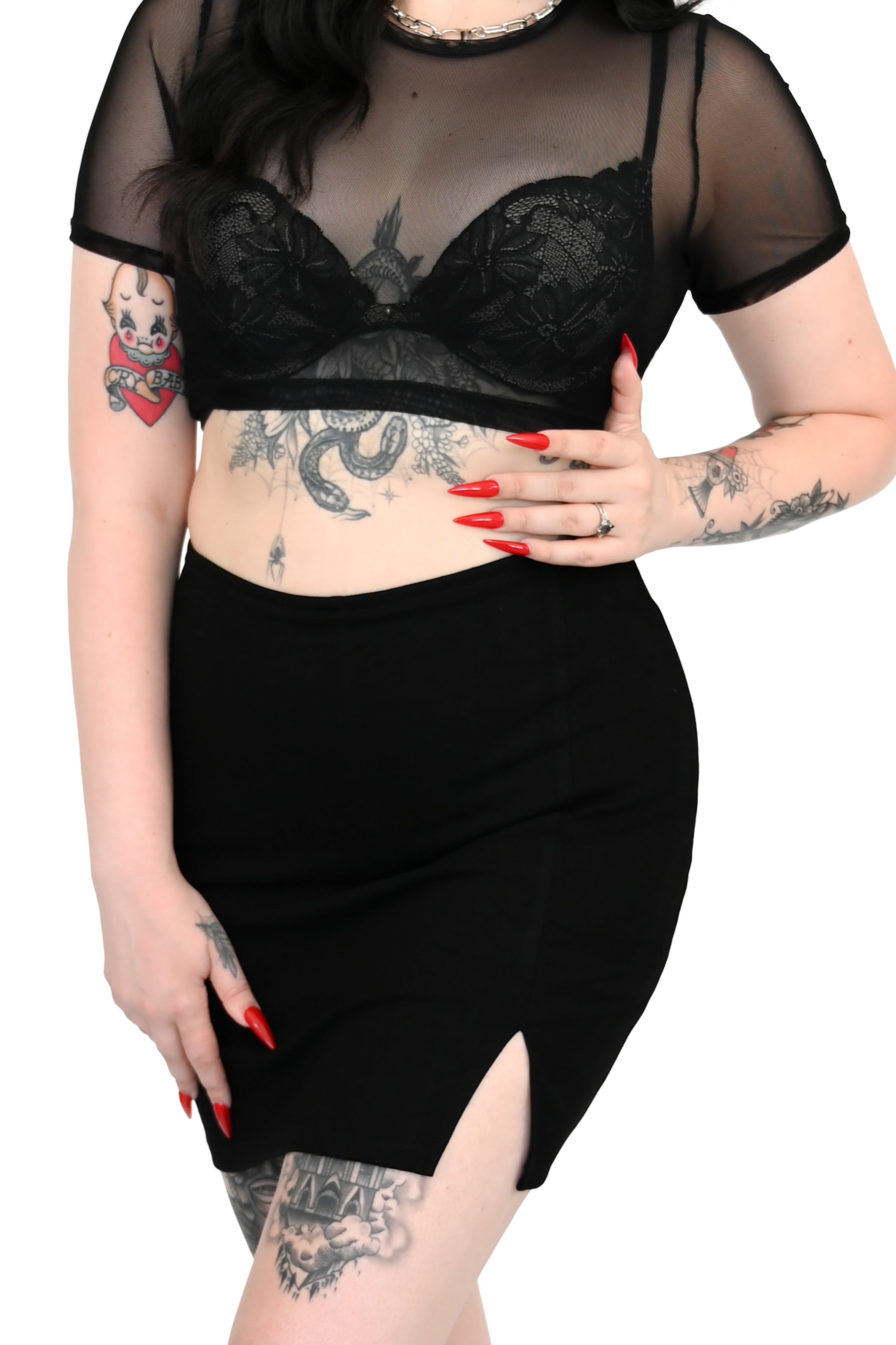 black mini skirt with side slit