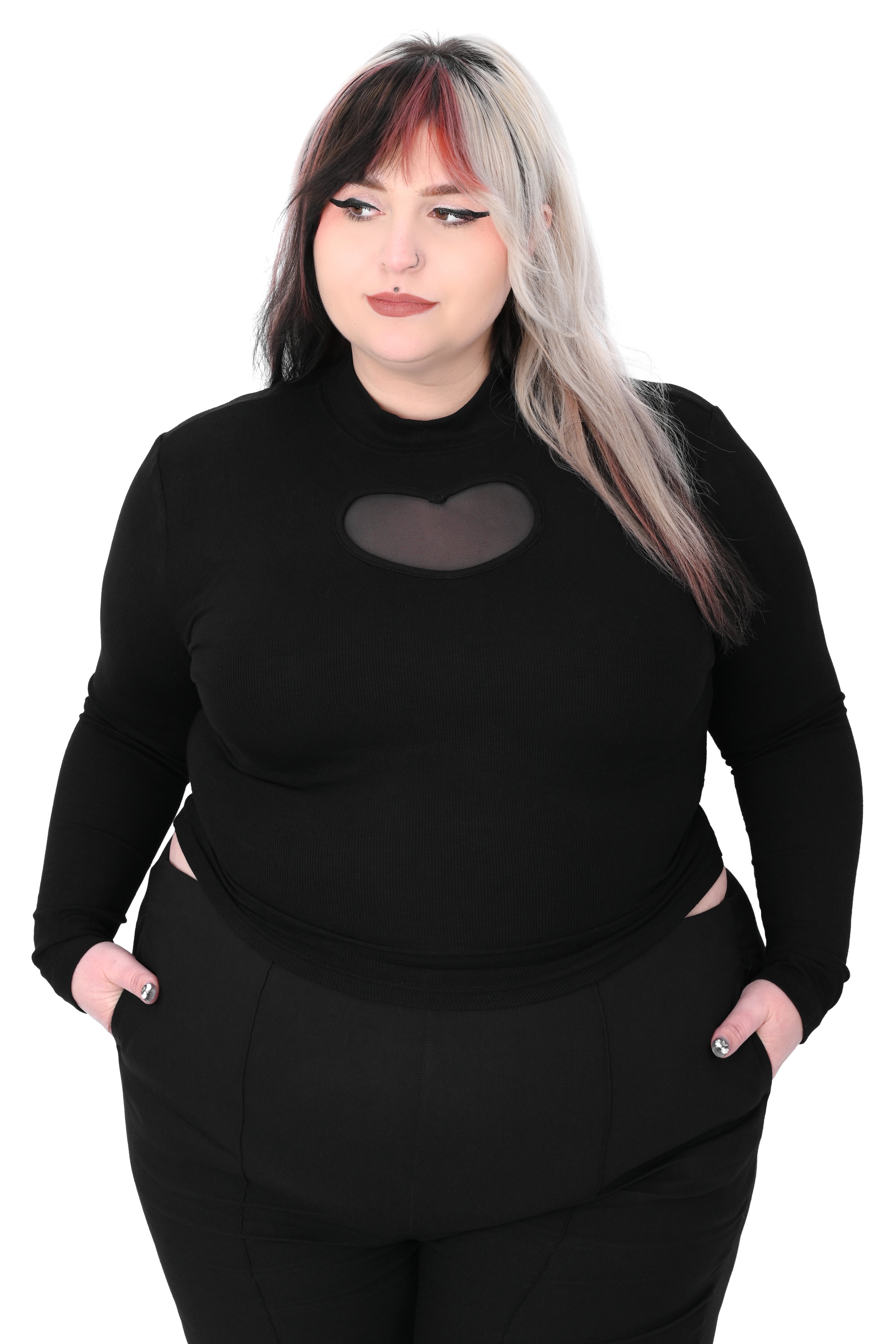 heart cut out long sleeve top