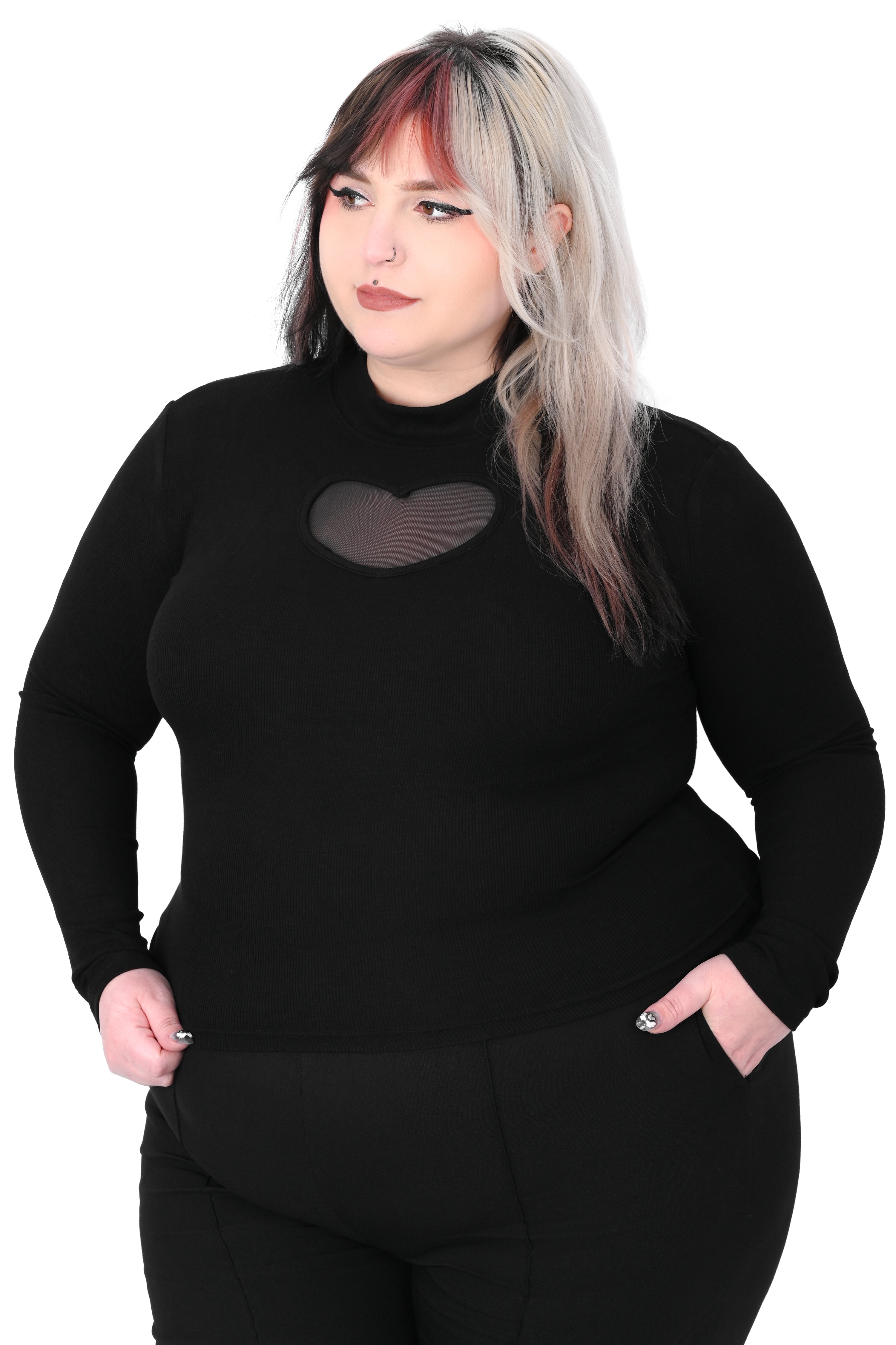 heart cut out long sleeve top