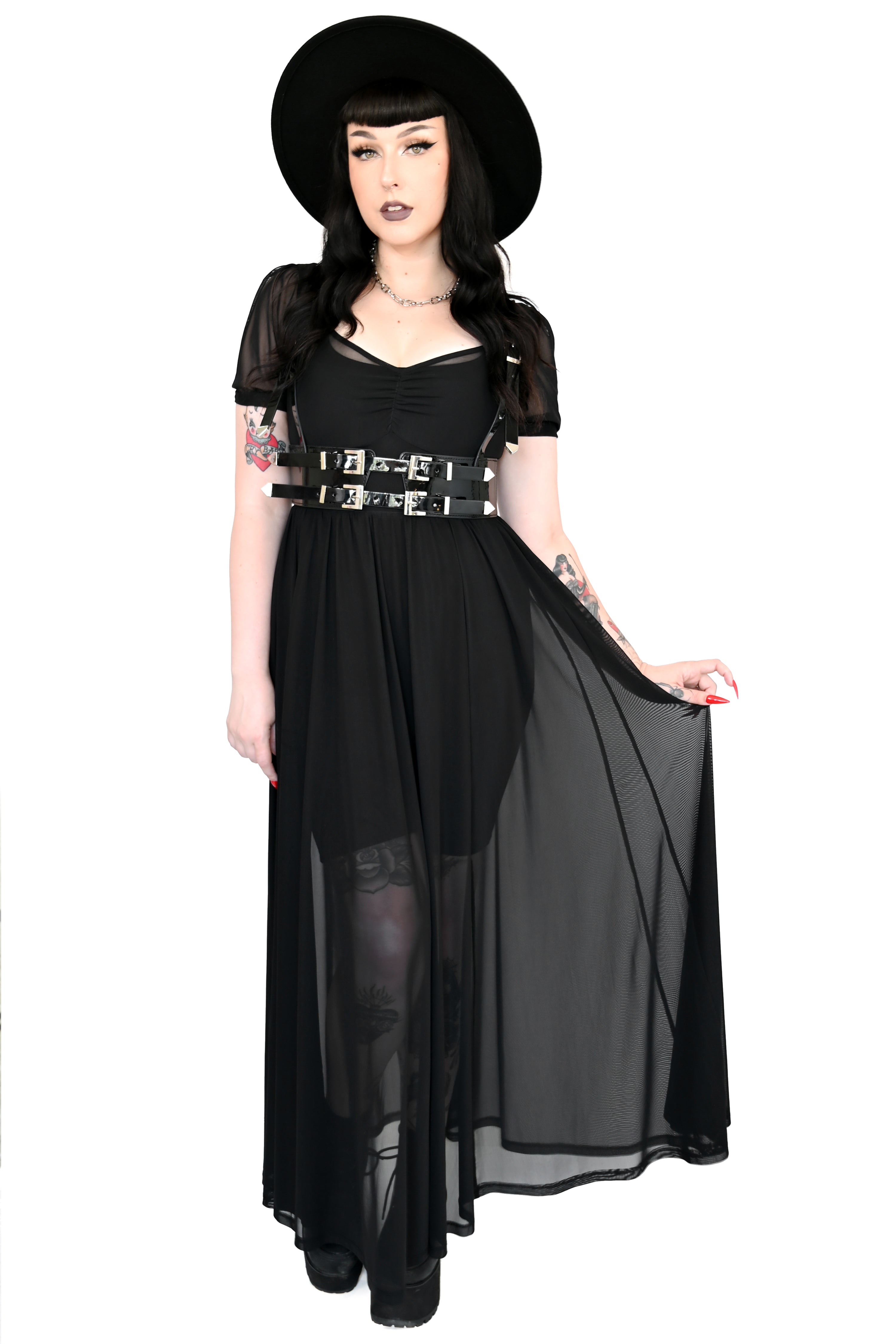 short sleeve mesh maxi dress 