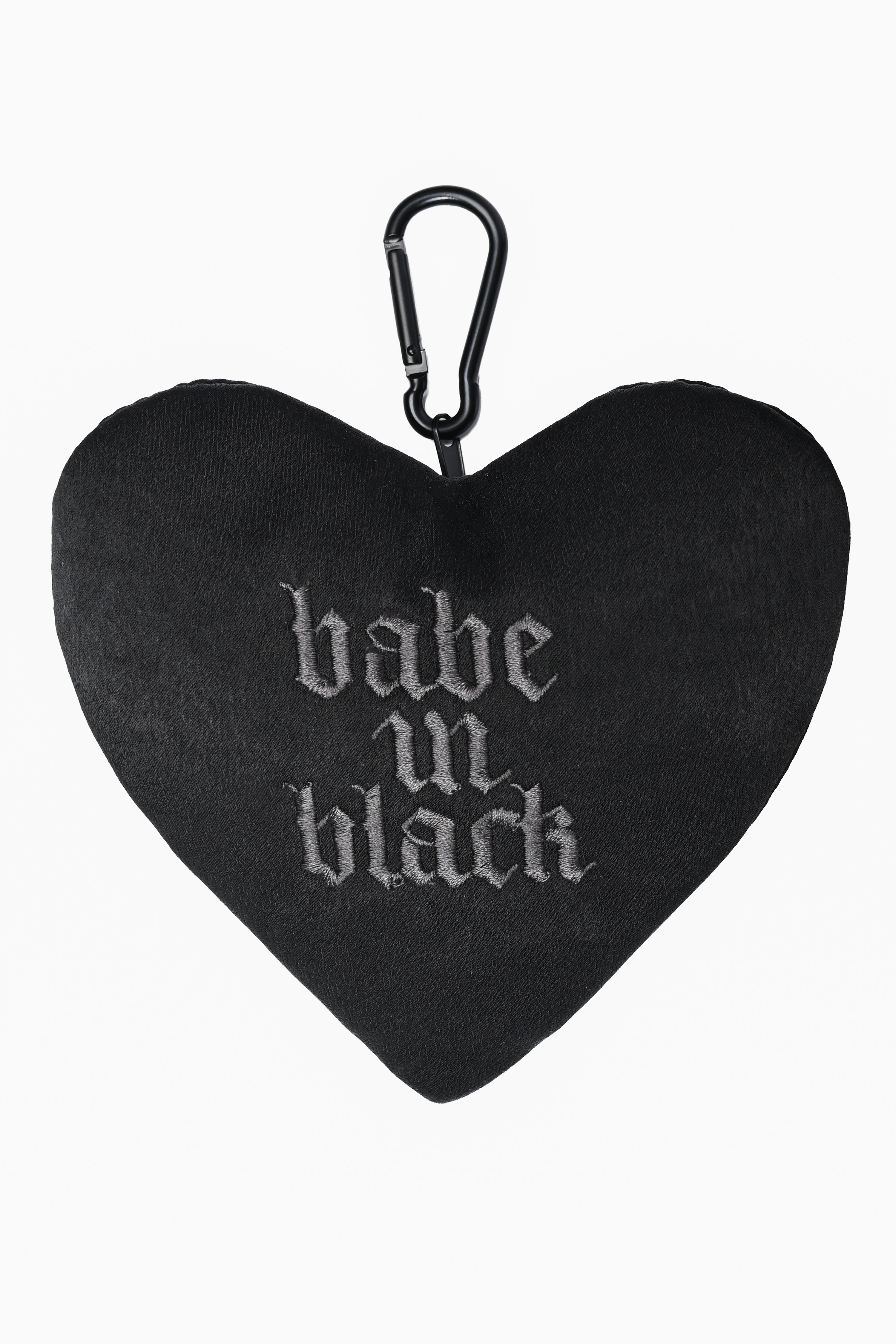Black velvet heart keychain featuring our 'Babe in Black' logo on front, with a standard size nylon shopping tote inside