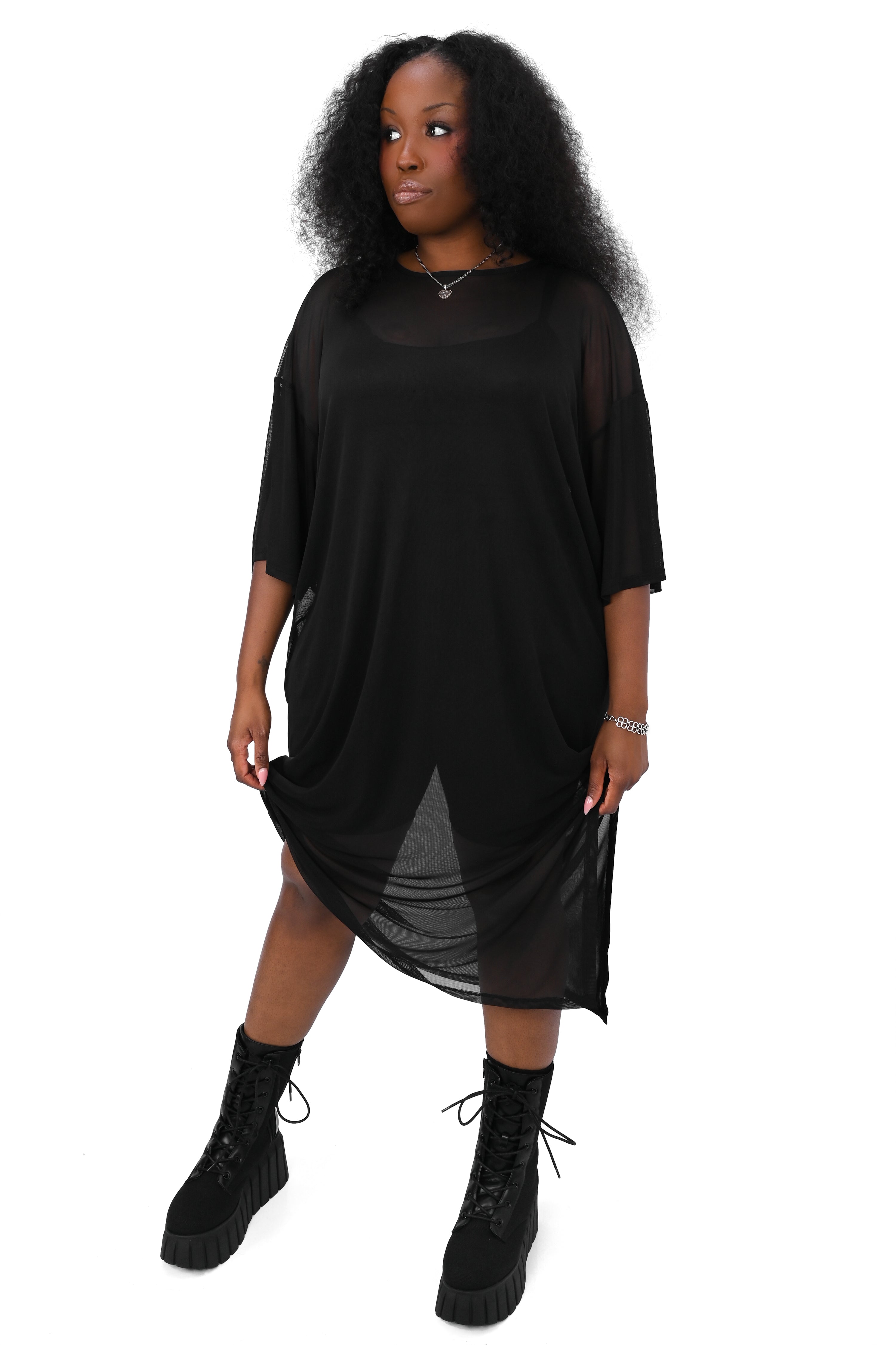 black oversized mesh t-shirt maxi dress