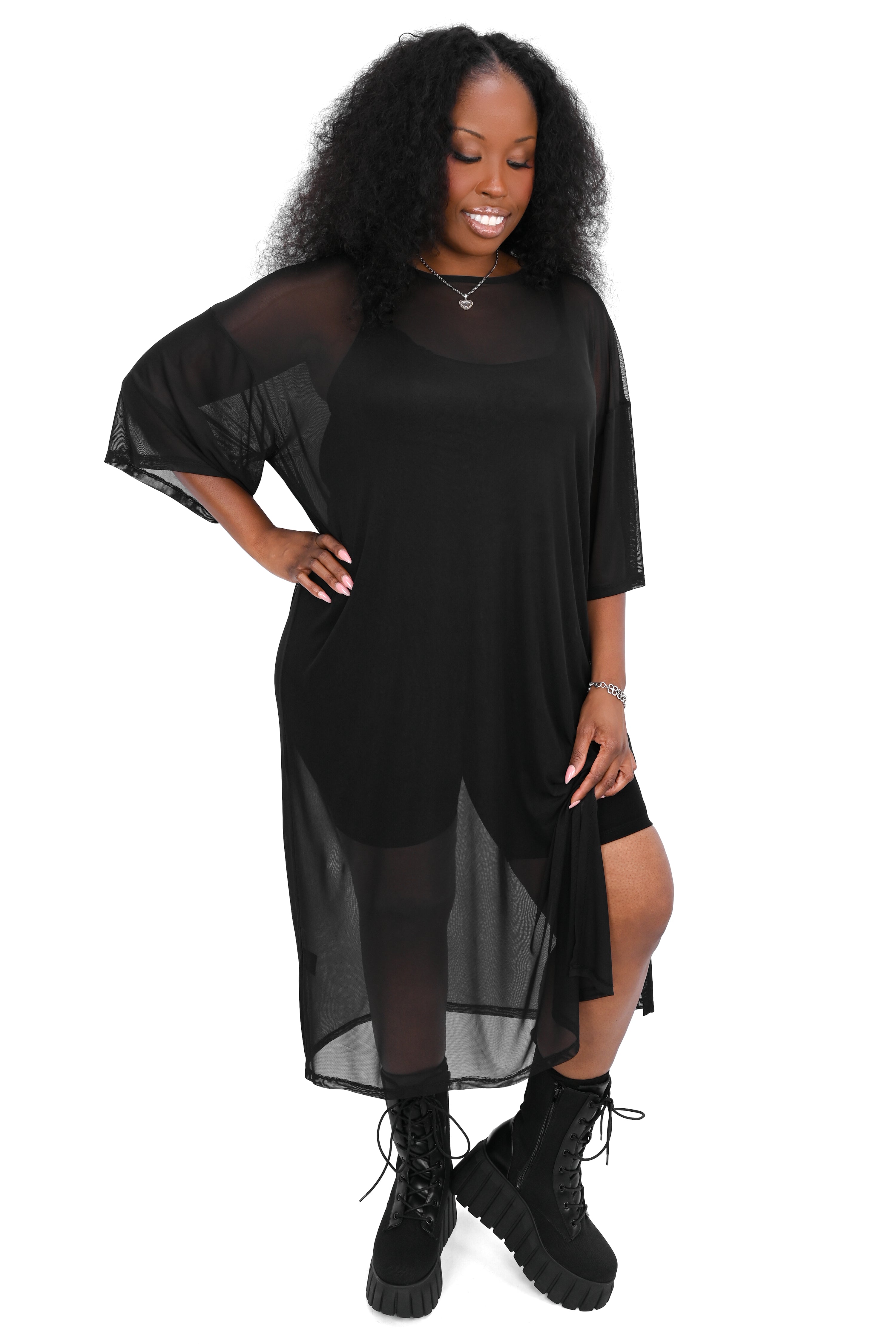 black oversized mesh t-shirt maxi dress