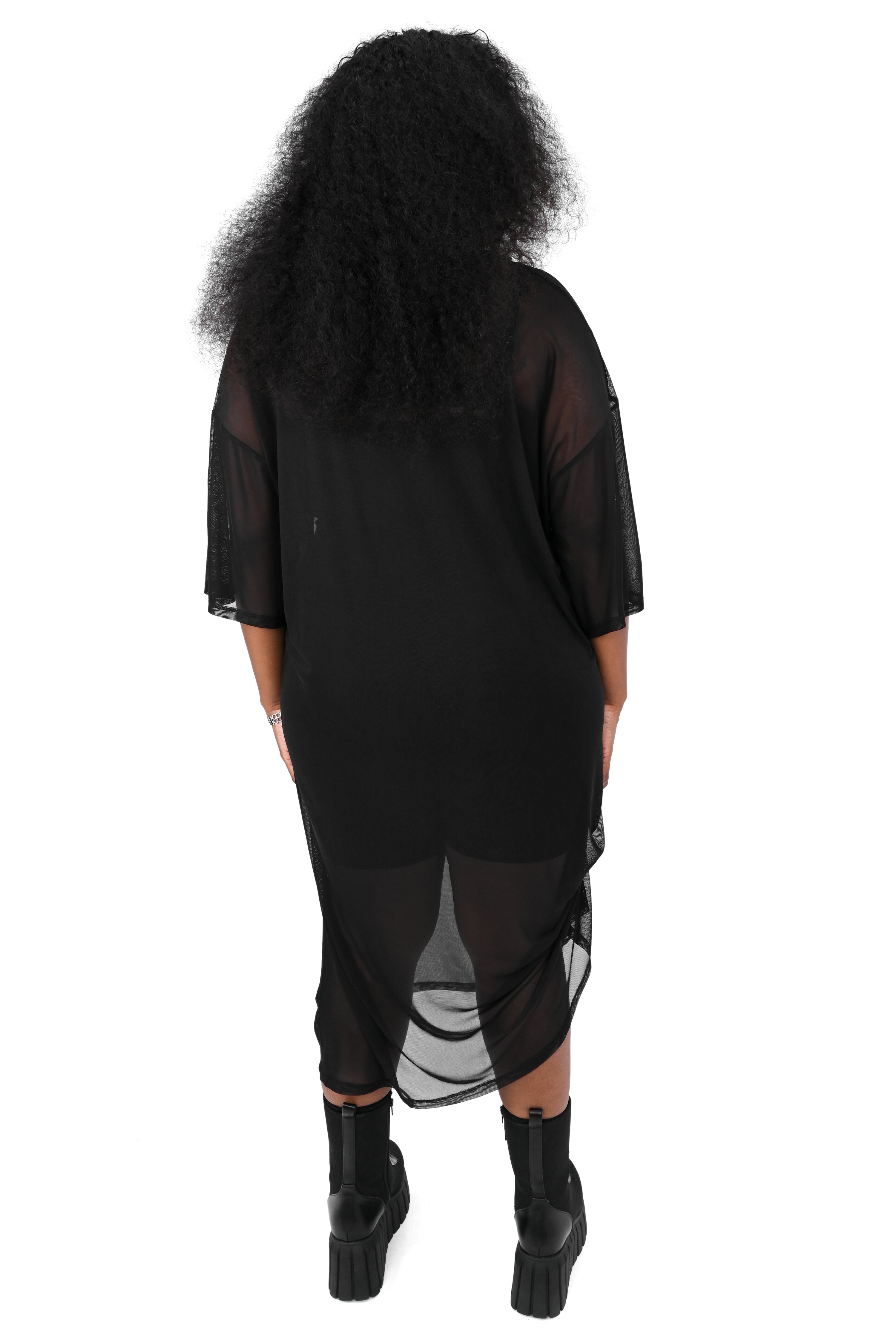 black oversized mesh t-shirt maxi dress