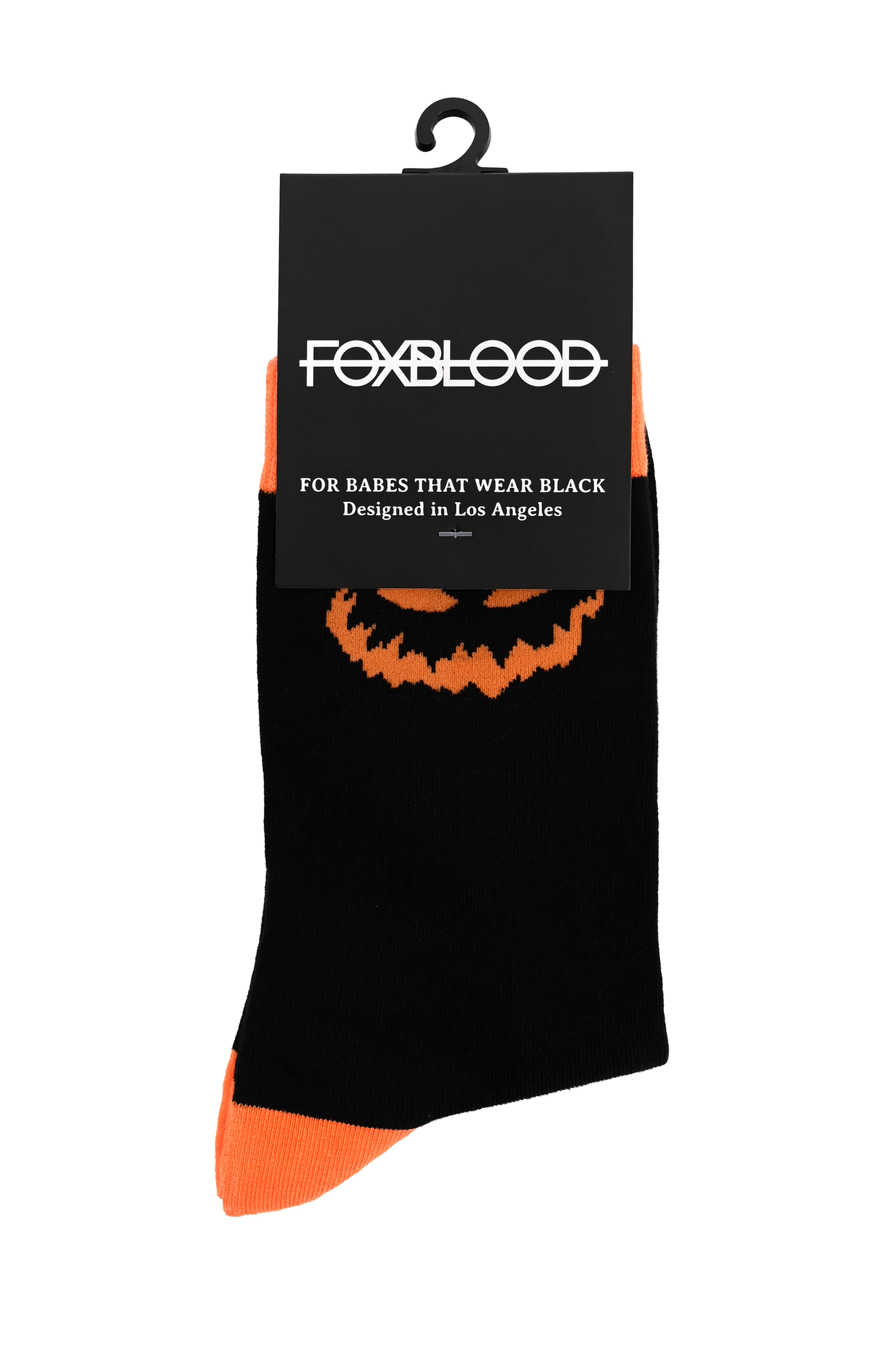 black socks with orange jackolantern face and trim