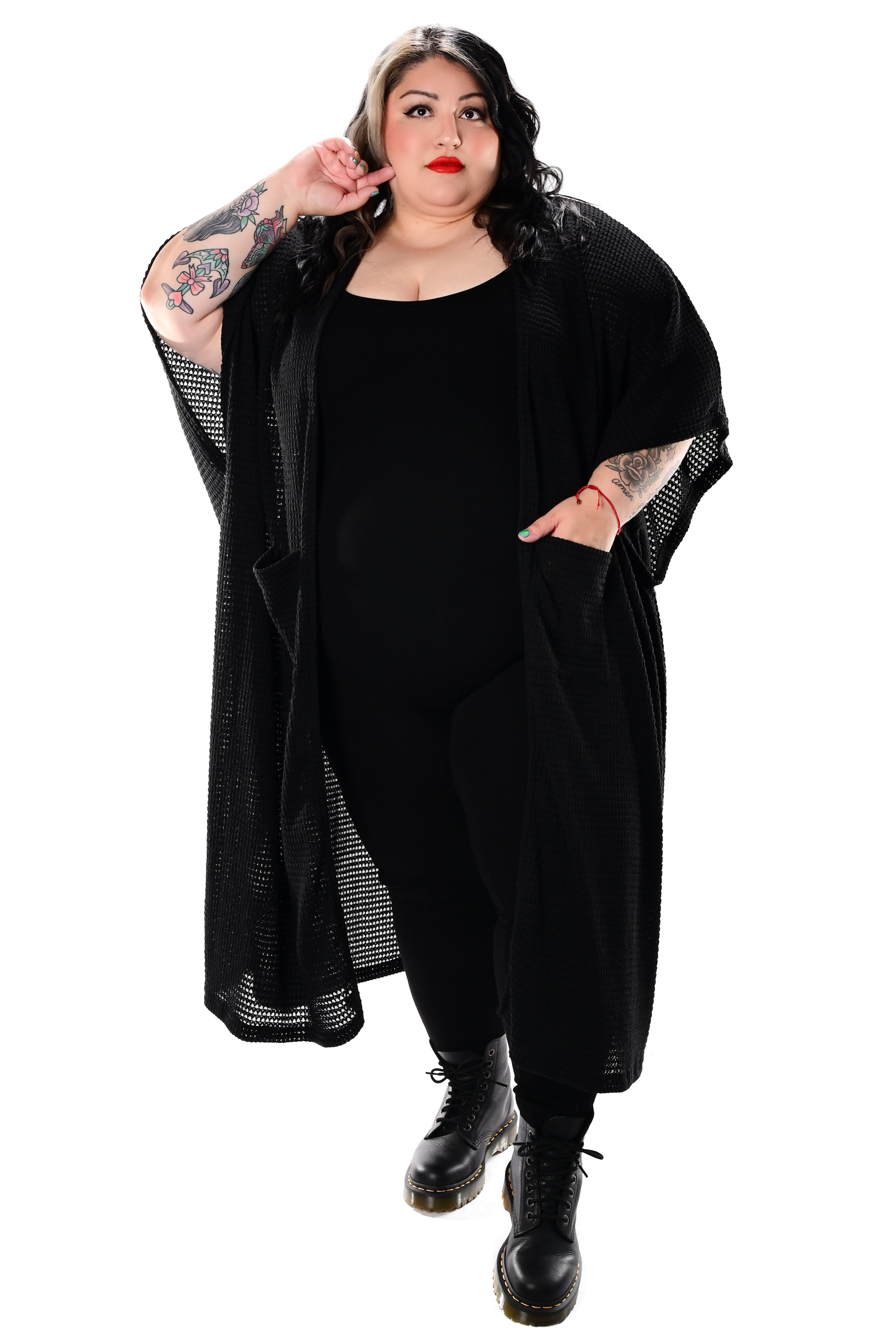 oversized open front waffle cardigan