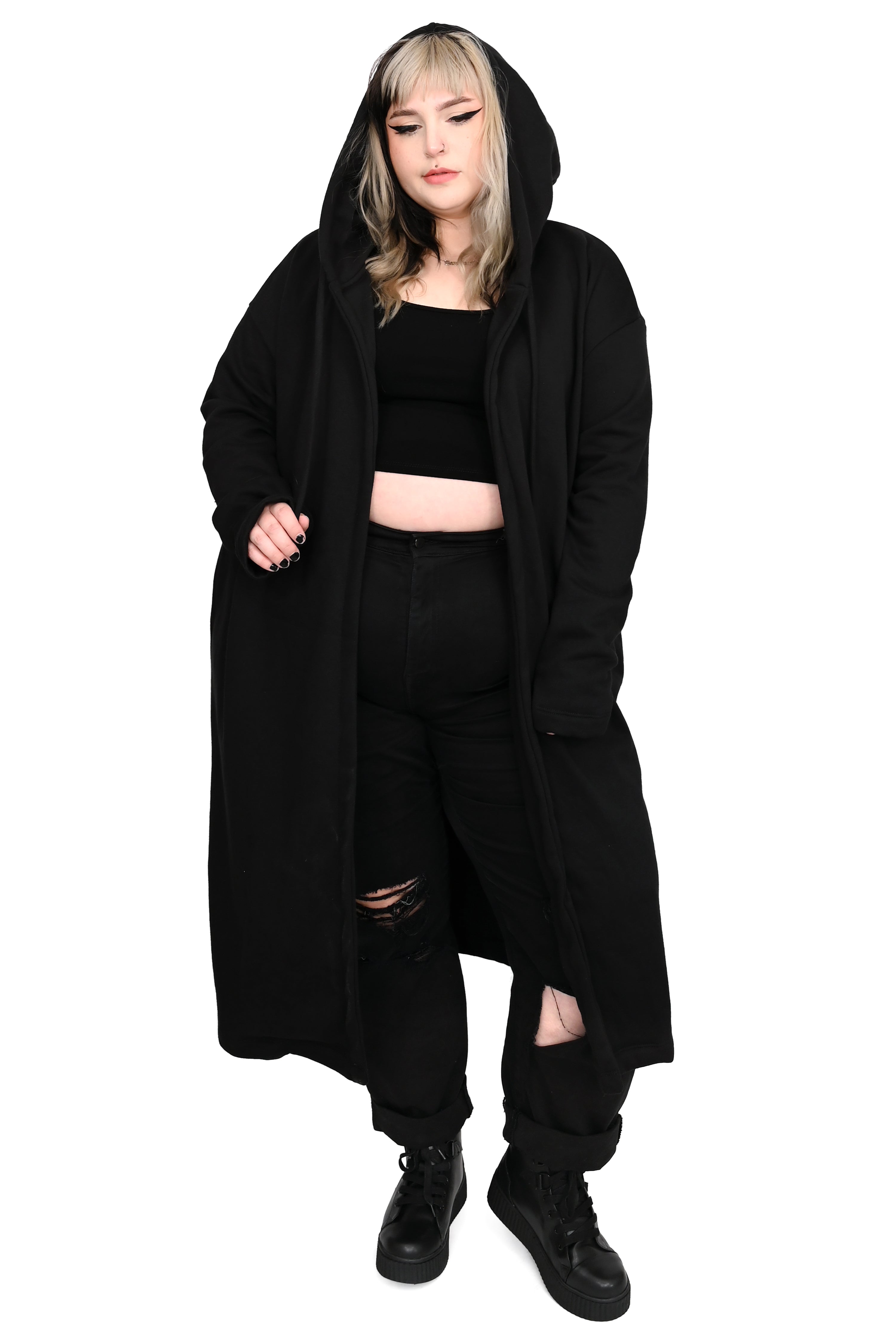 long black hooded duster