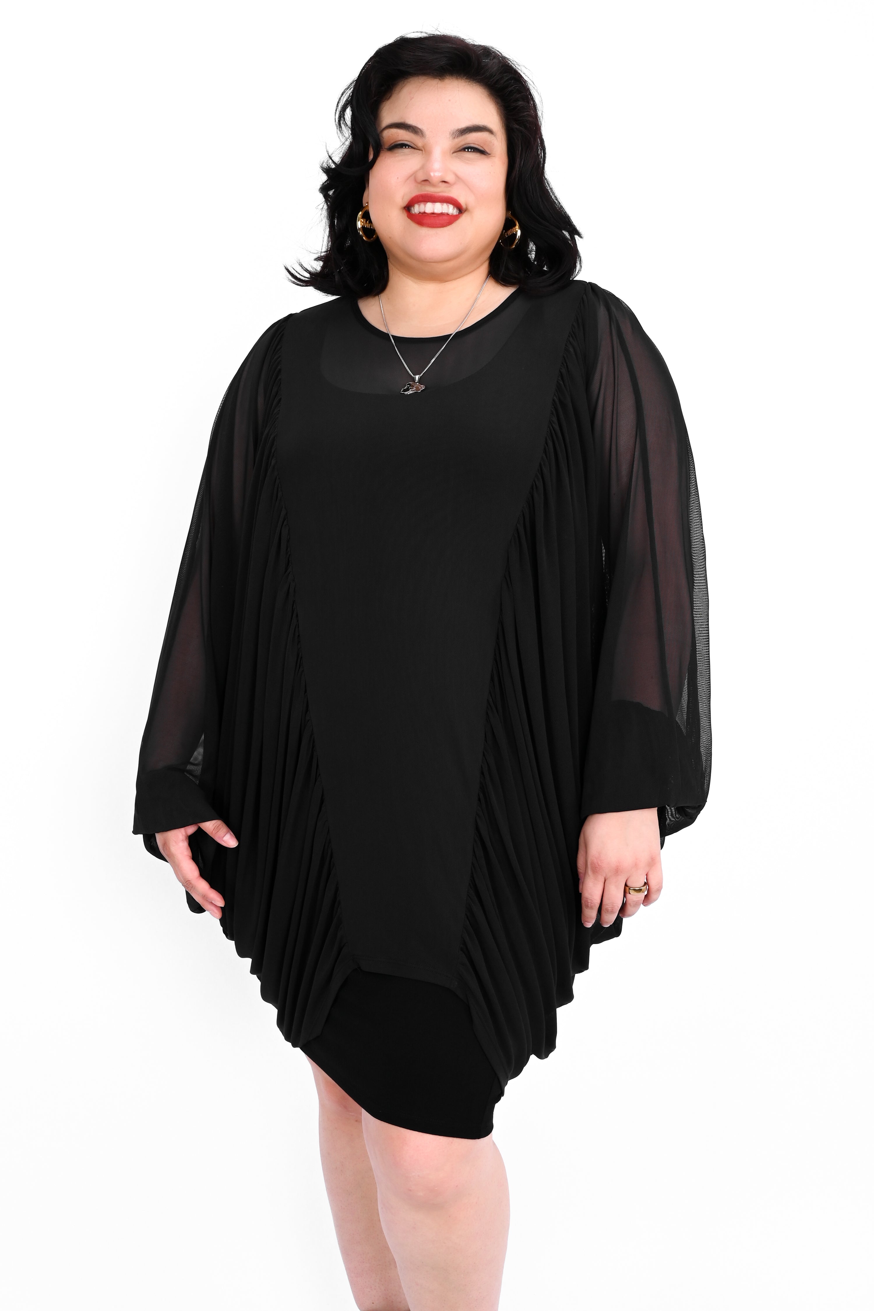 oversized mesh tunic with batwing sleeves