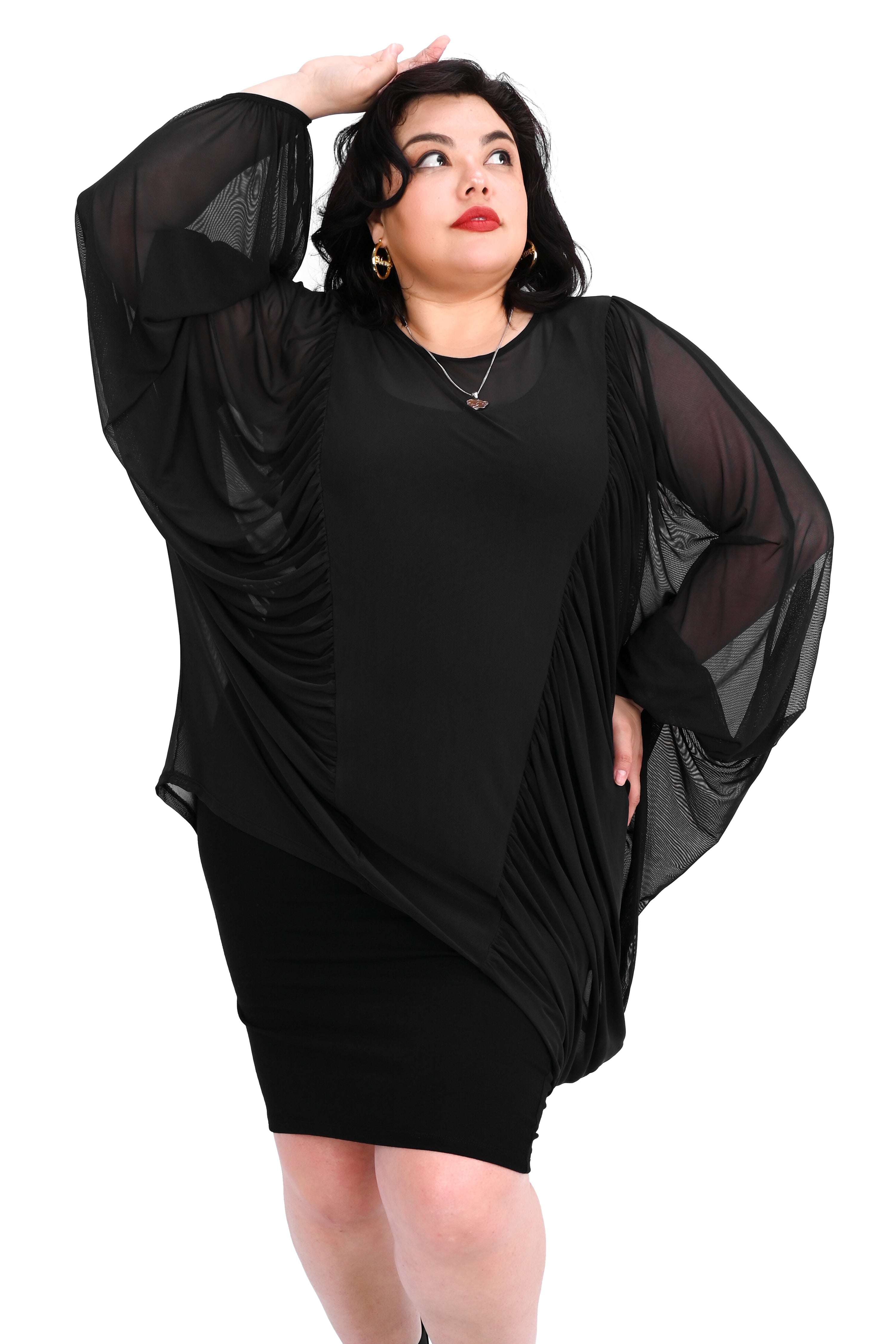 oversized mesh tunic with batwing sleeves