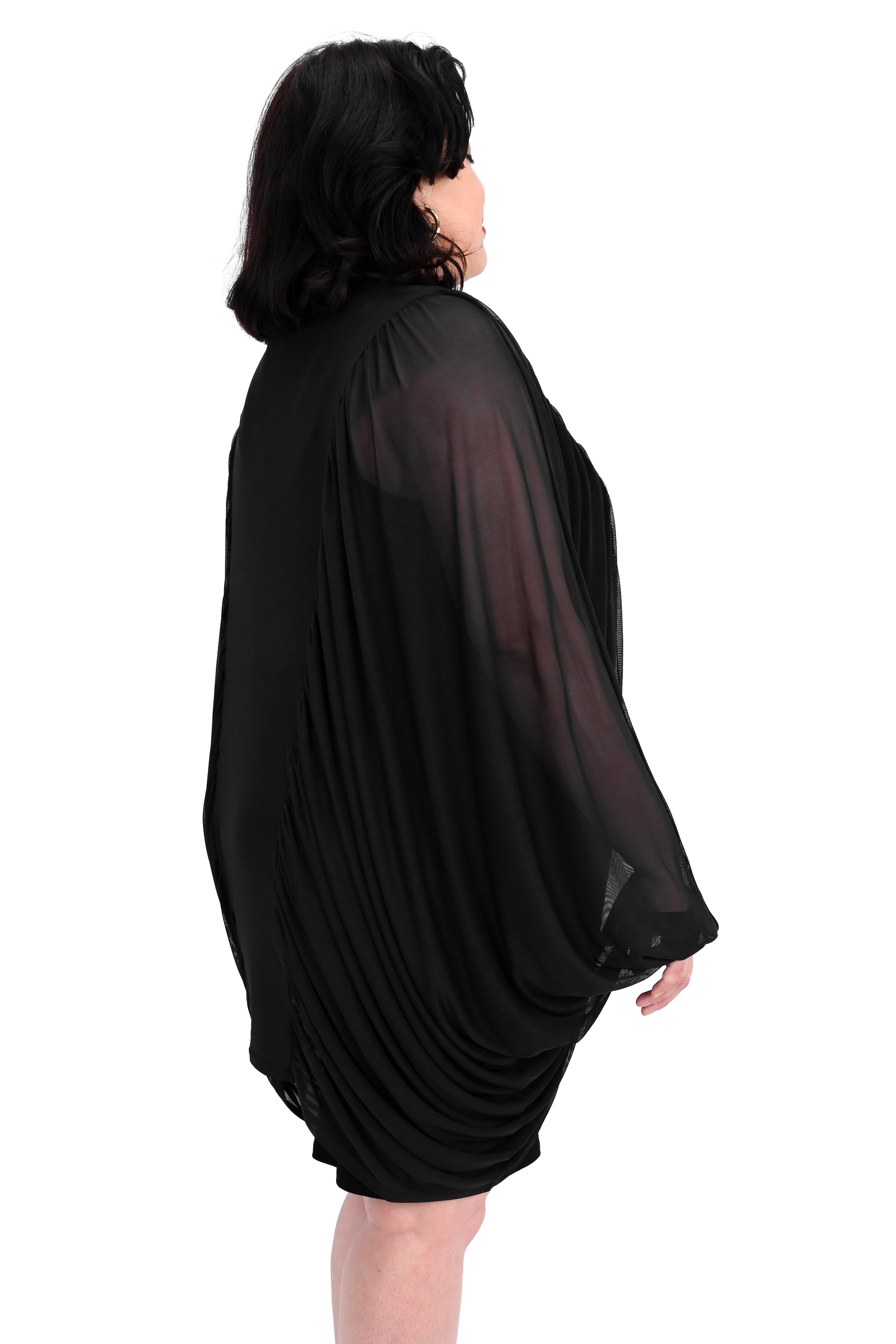 oversized mesh tunic with batwing sleeves