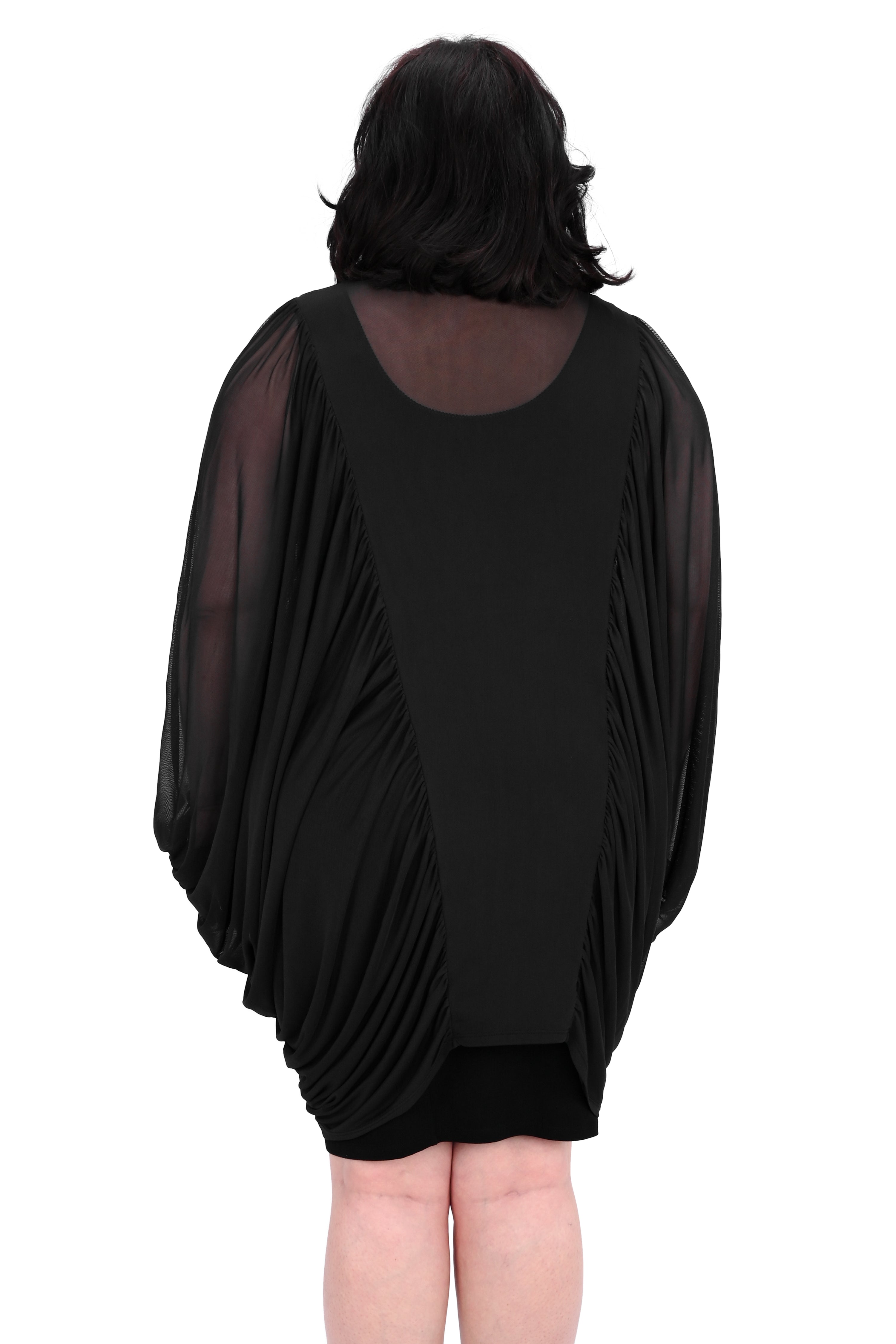 oversized mesh tunic with batwing sleeves