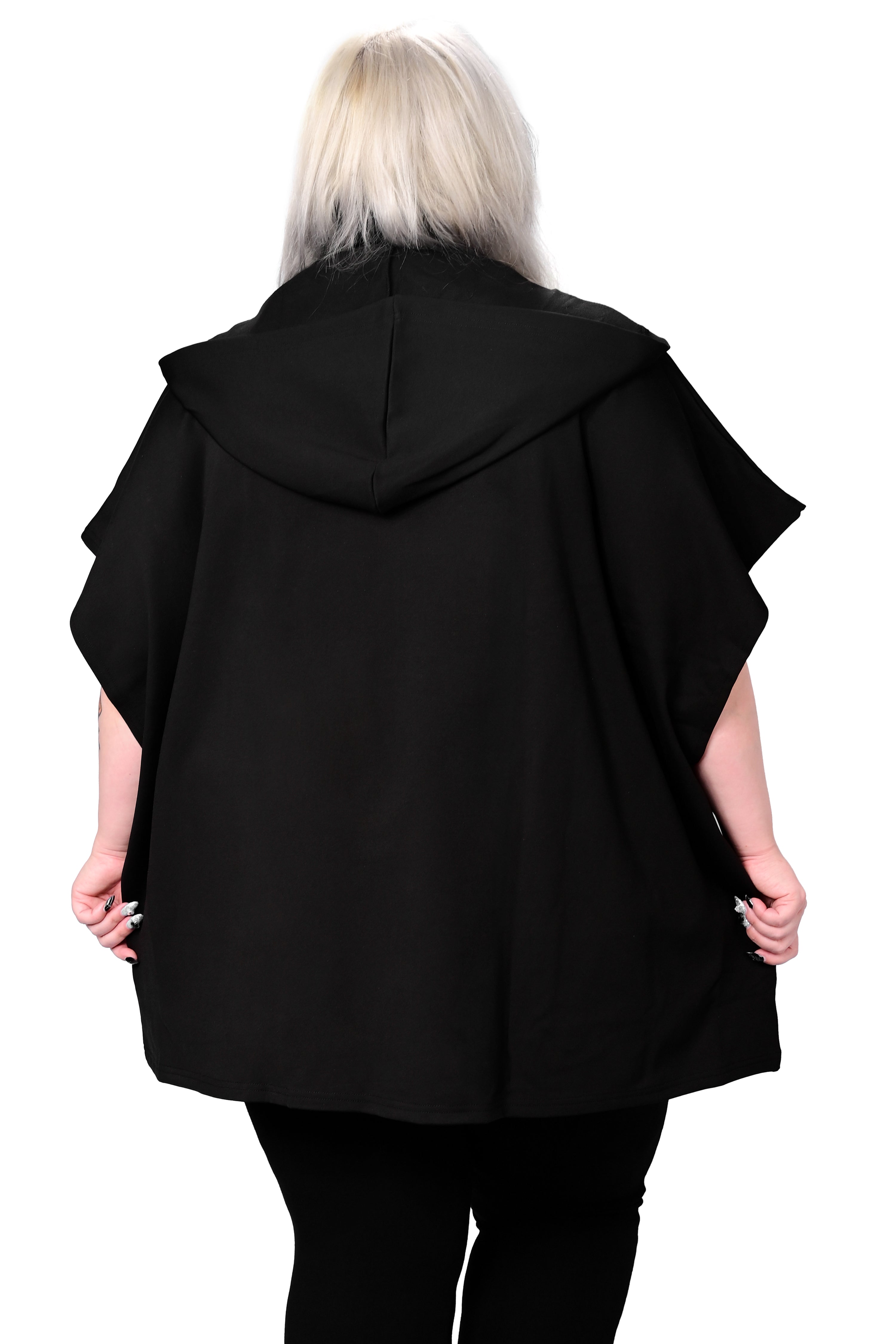 black hooded zip up poncho