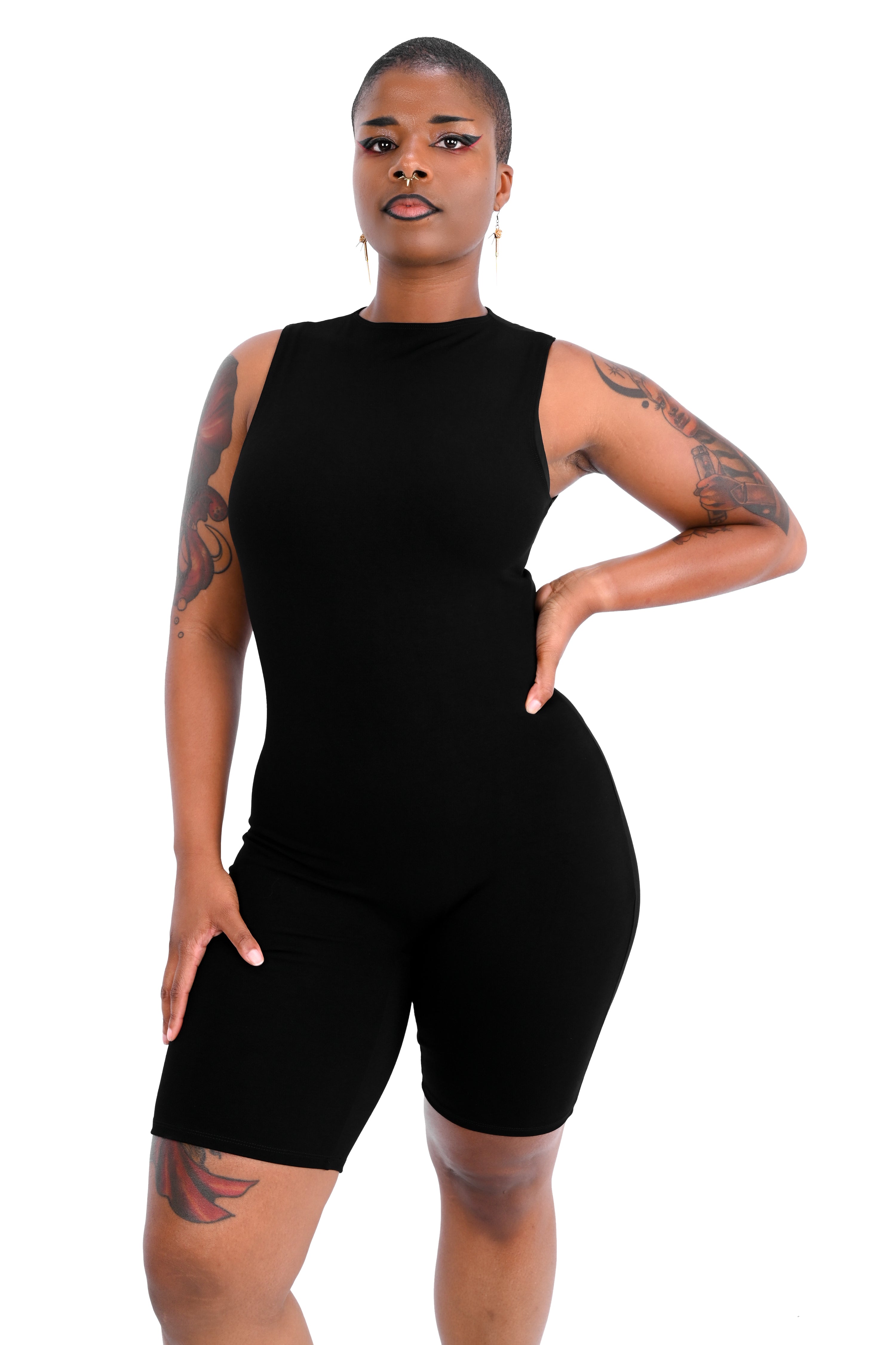High Neck Biker Short Romper