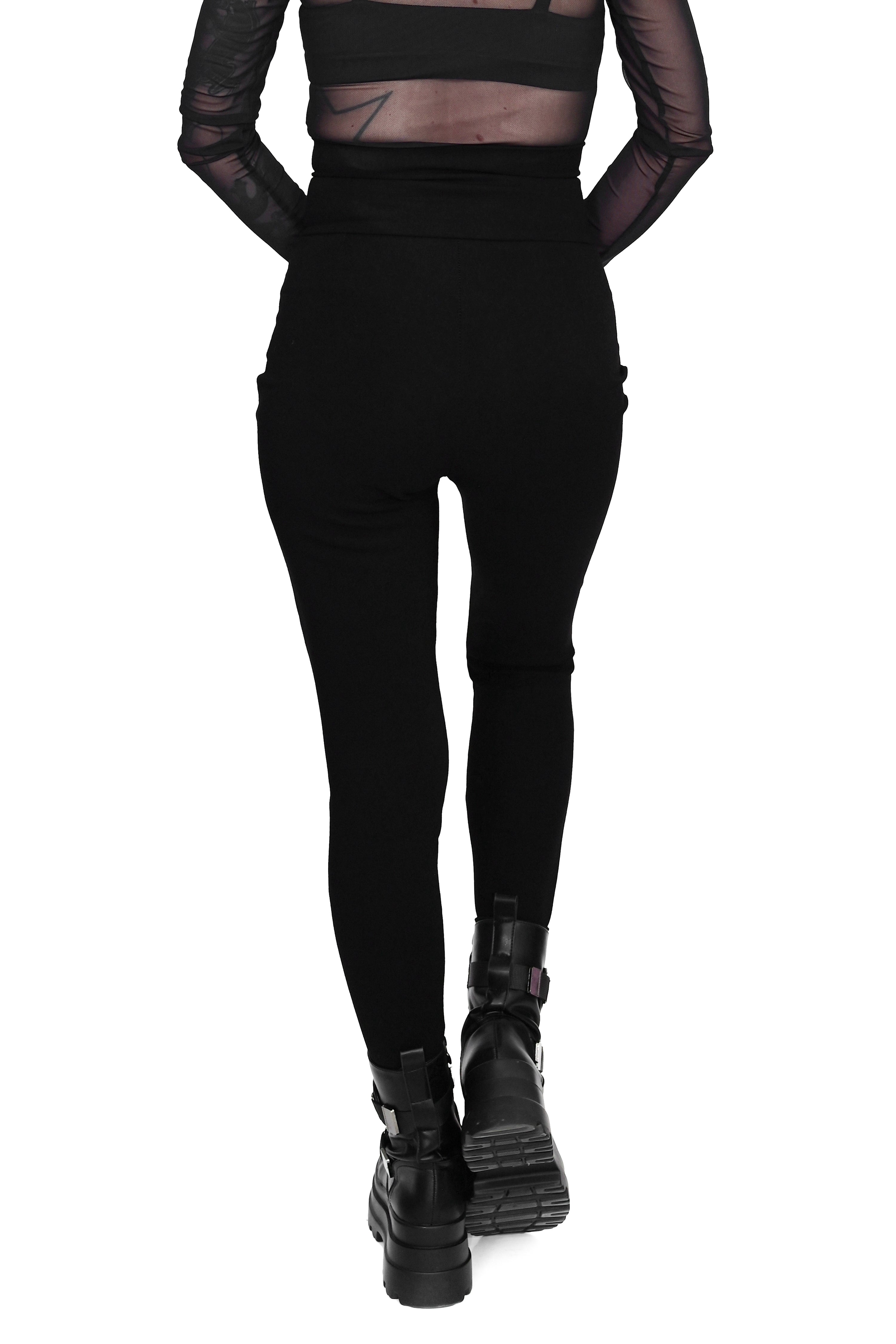 black high waisted leggings with lace up corset front