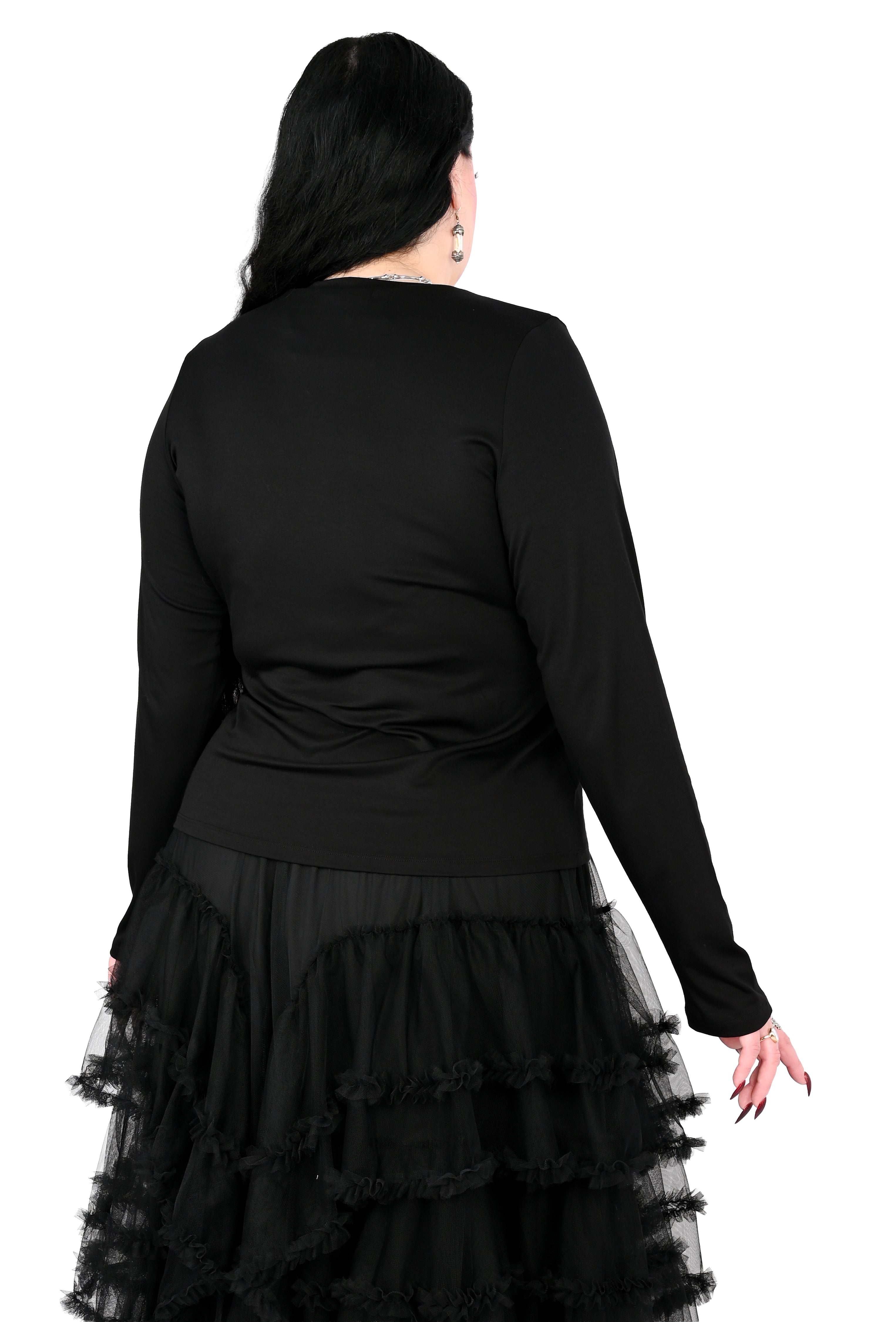 black long sleeve top with lace up front and black grommets
