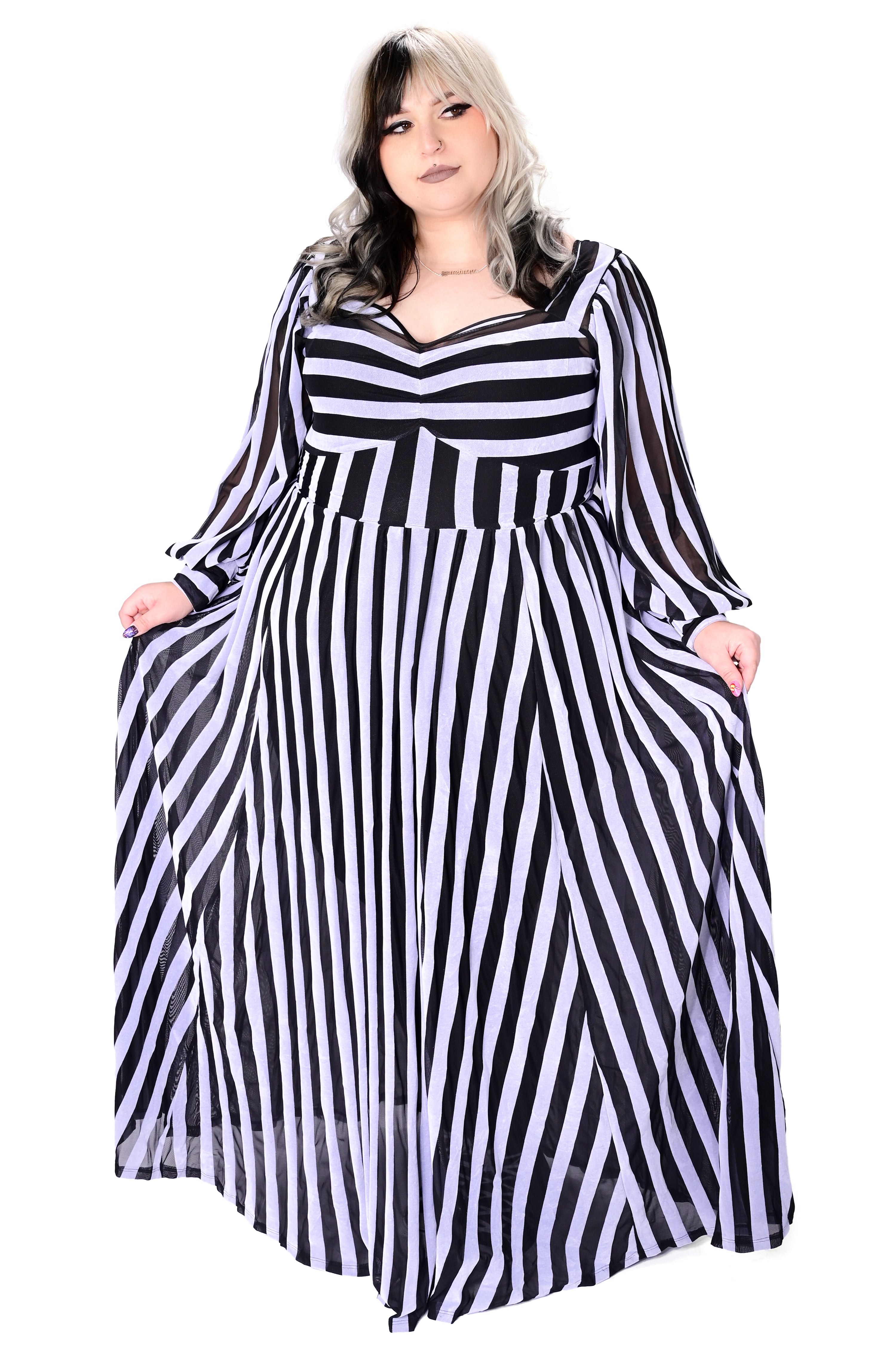 Victoria Striped Mesh Gown - Ice White - No Restock