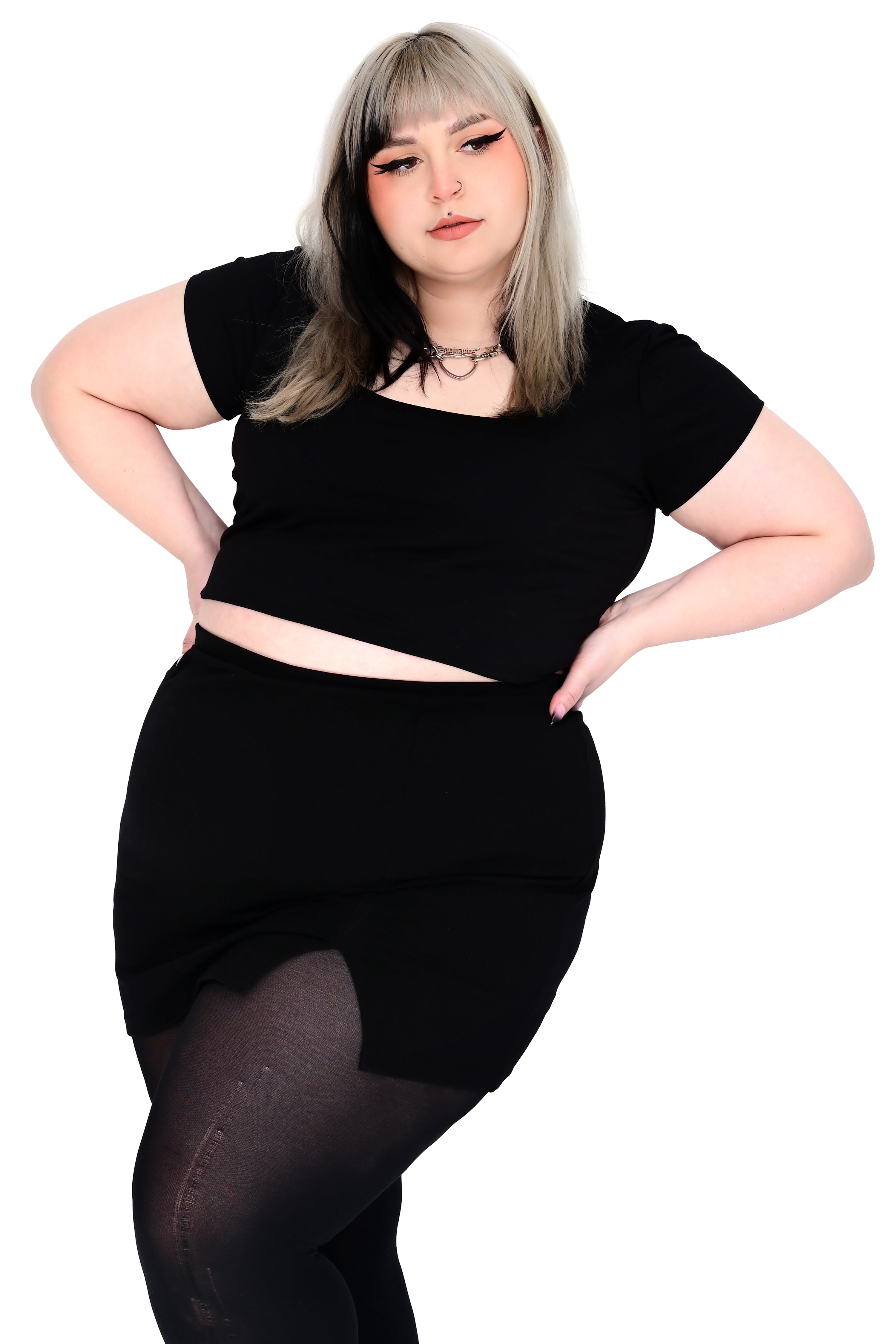 black mini skirt with side slit