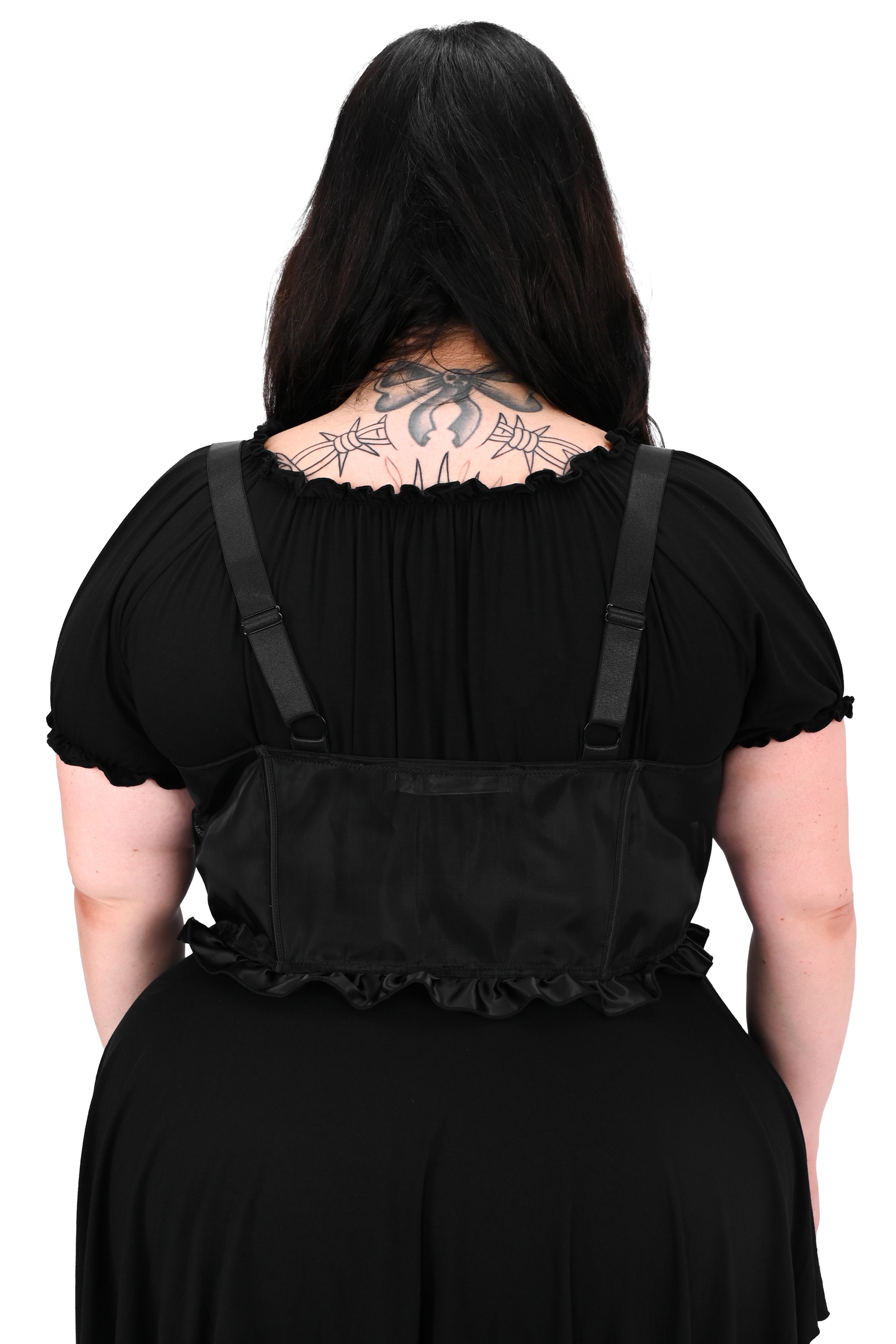 black mesh underbust corset with bottom ruffle