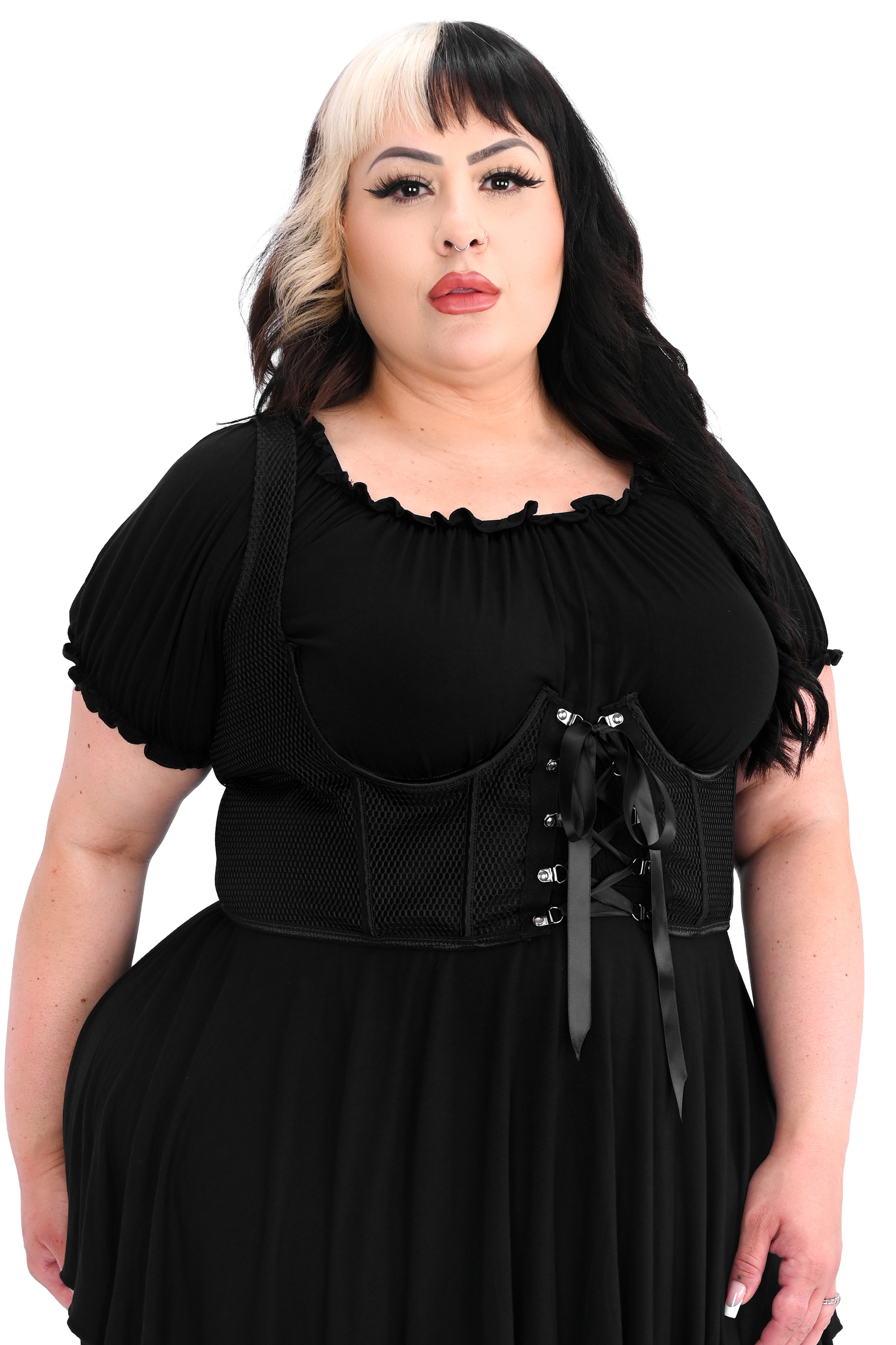 black fishnet underbust corset
