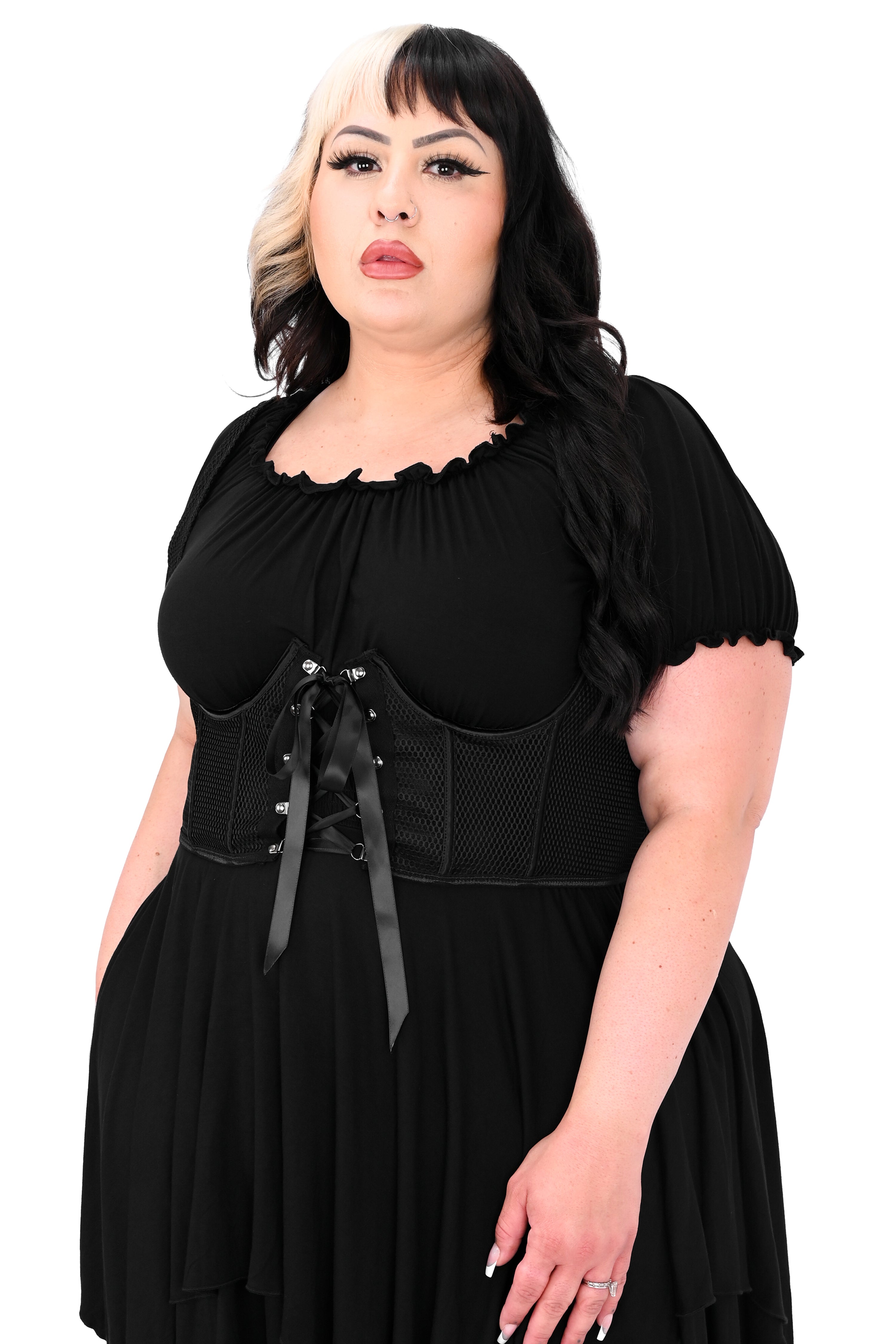black fishnet underbust corset