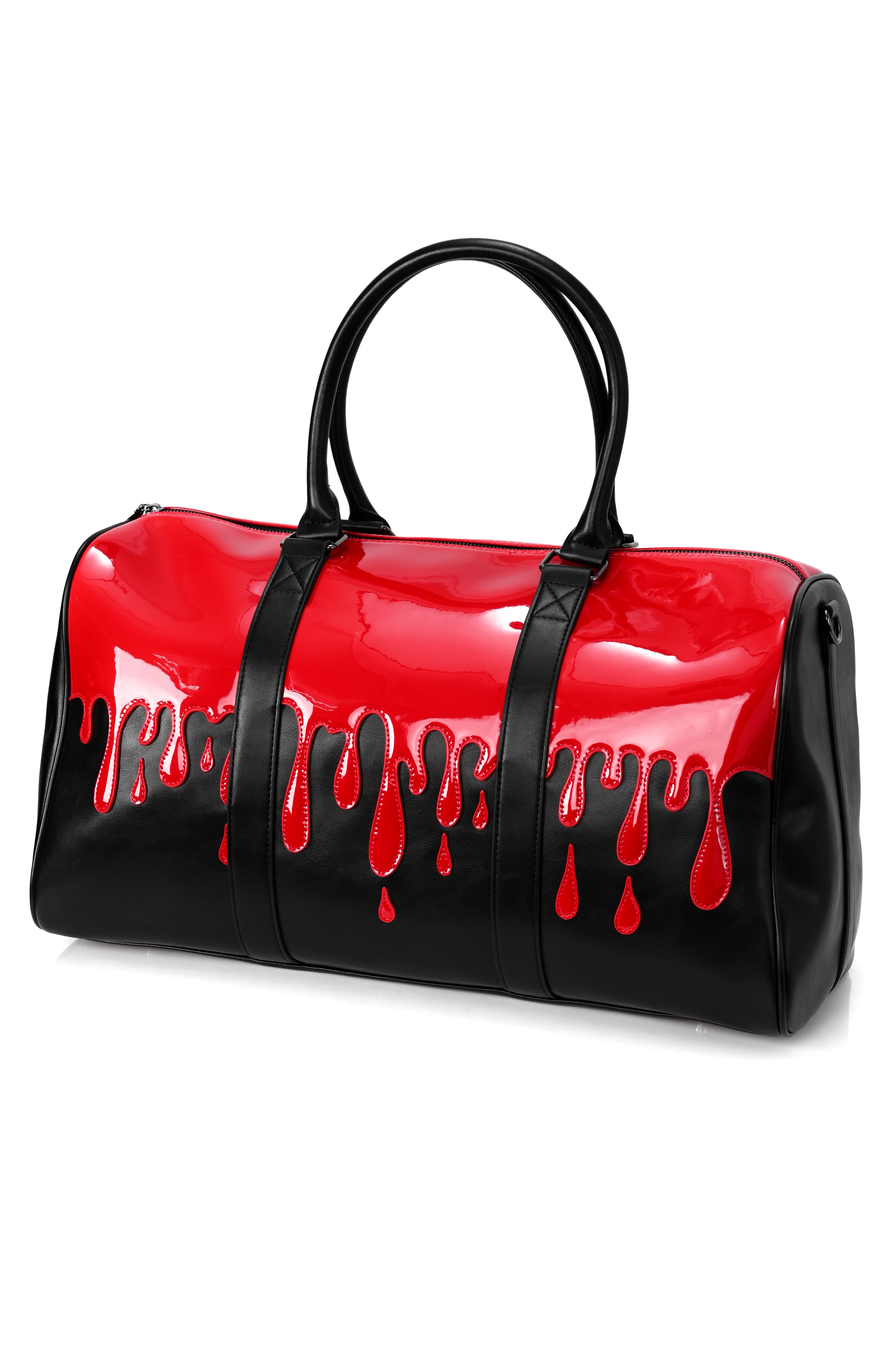 black weekender with patent red blood drip overlay