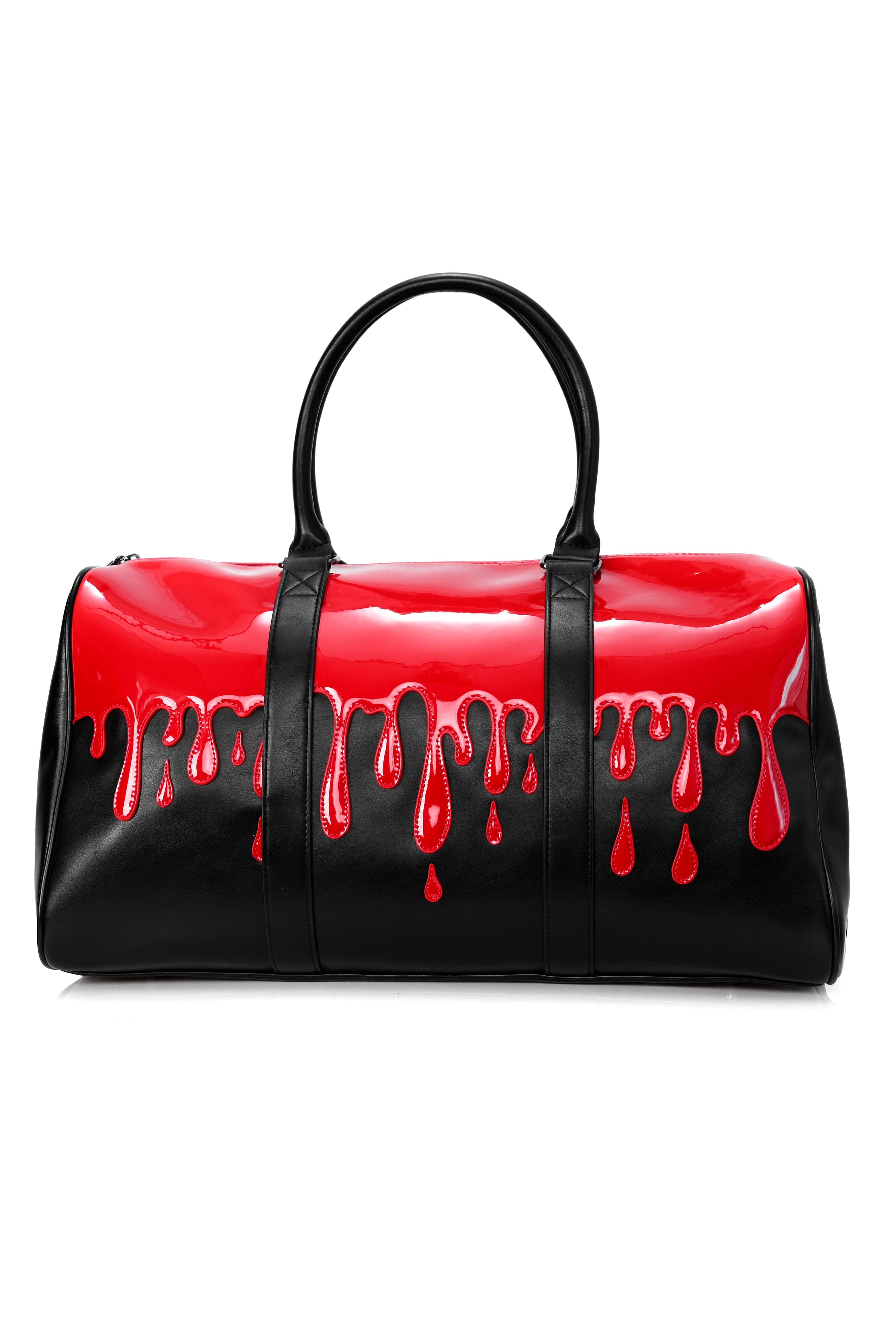 black weekender with patent red blood drip overlay
