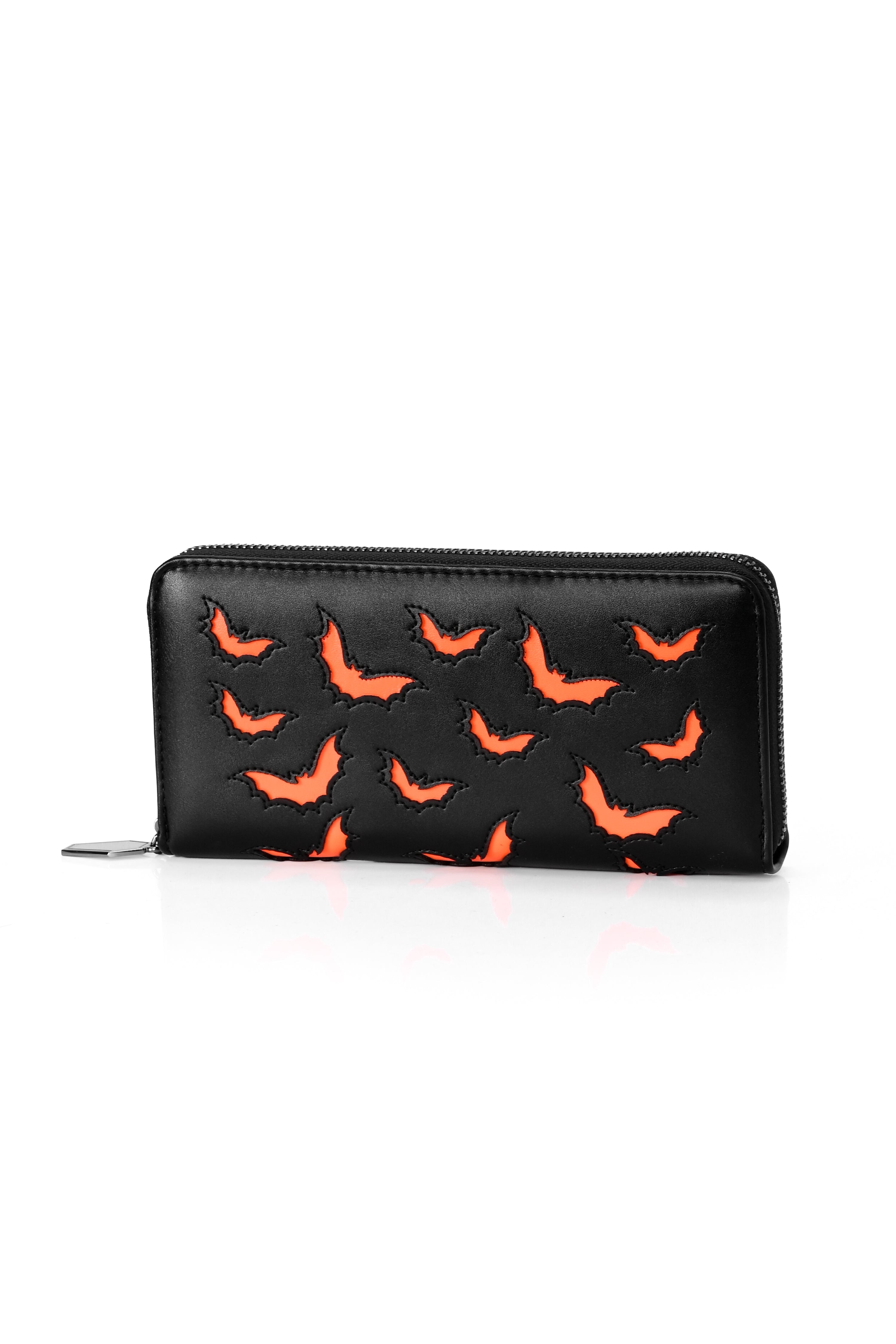 Black PU wallet with orange PU bat underlay