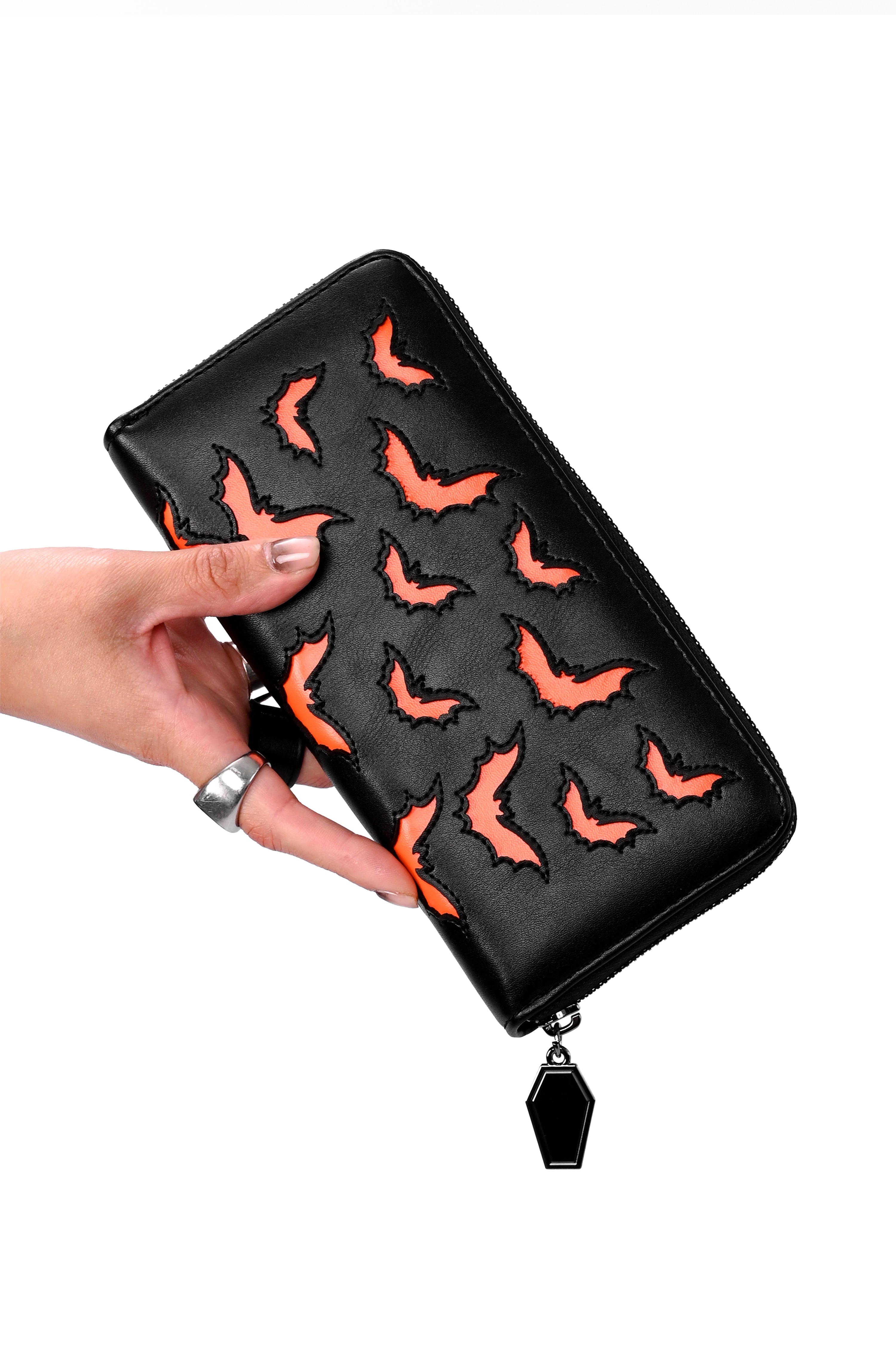 Black PU wallet with orange PU bat underlay