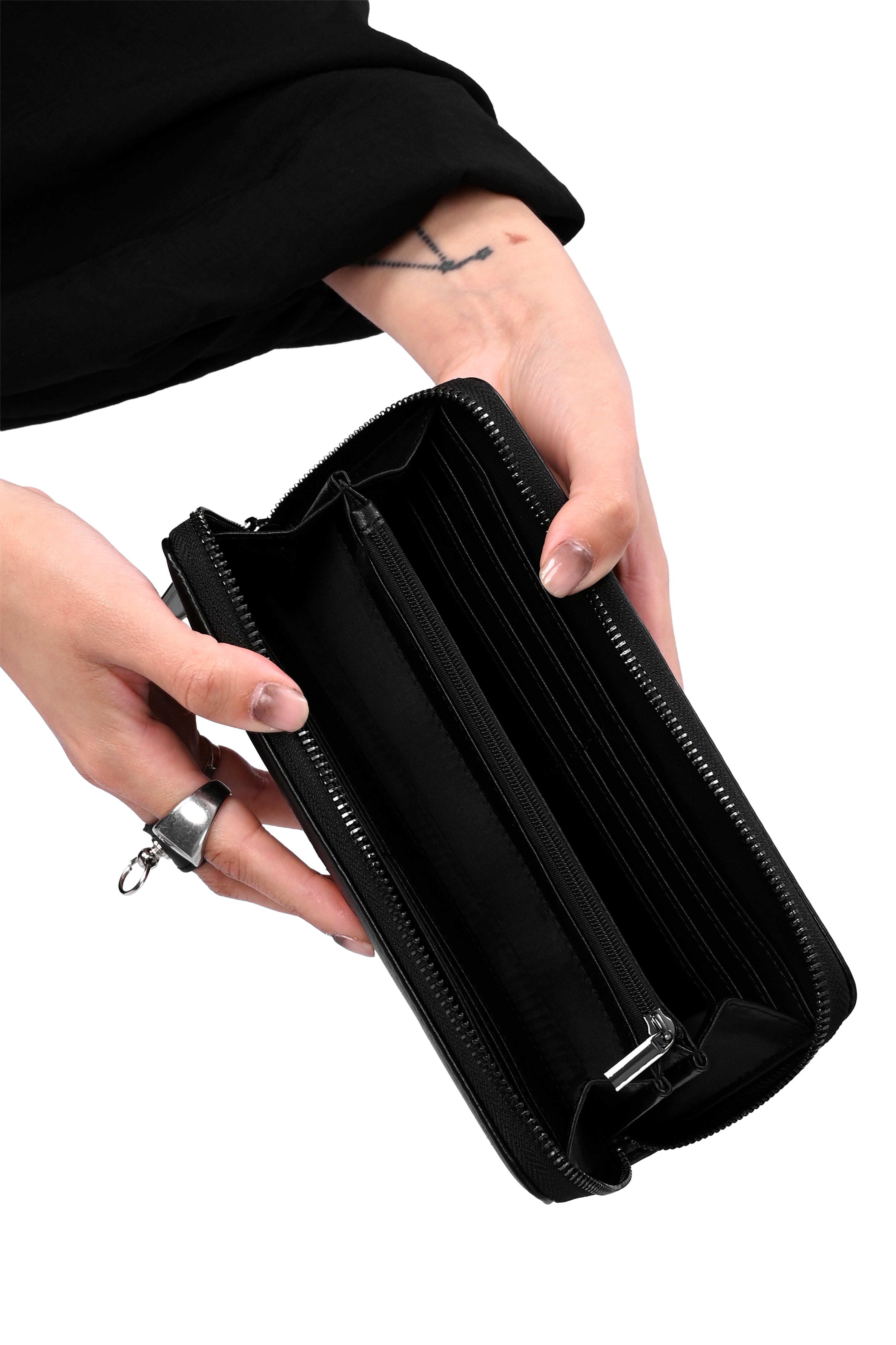 Black PU wallet with orange PU bat underlay