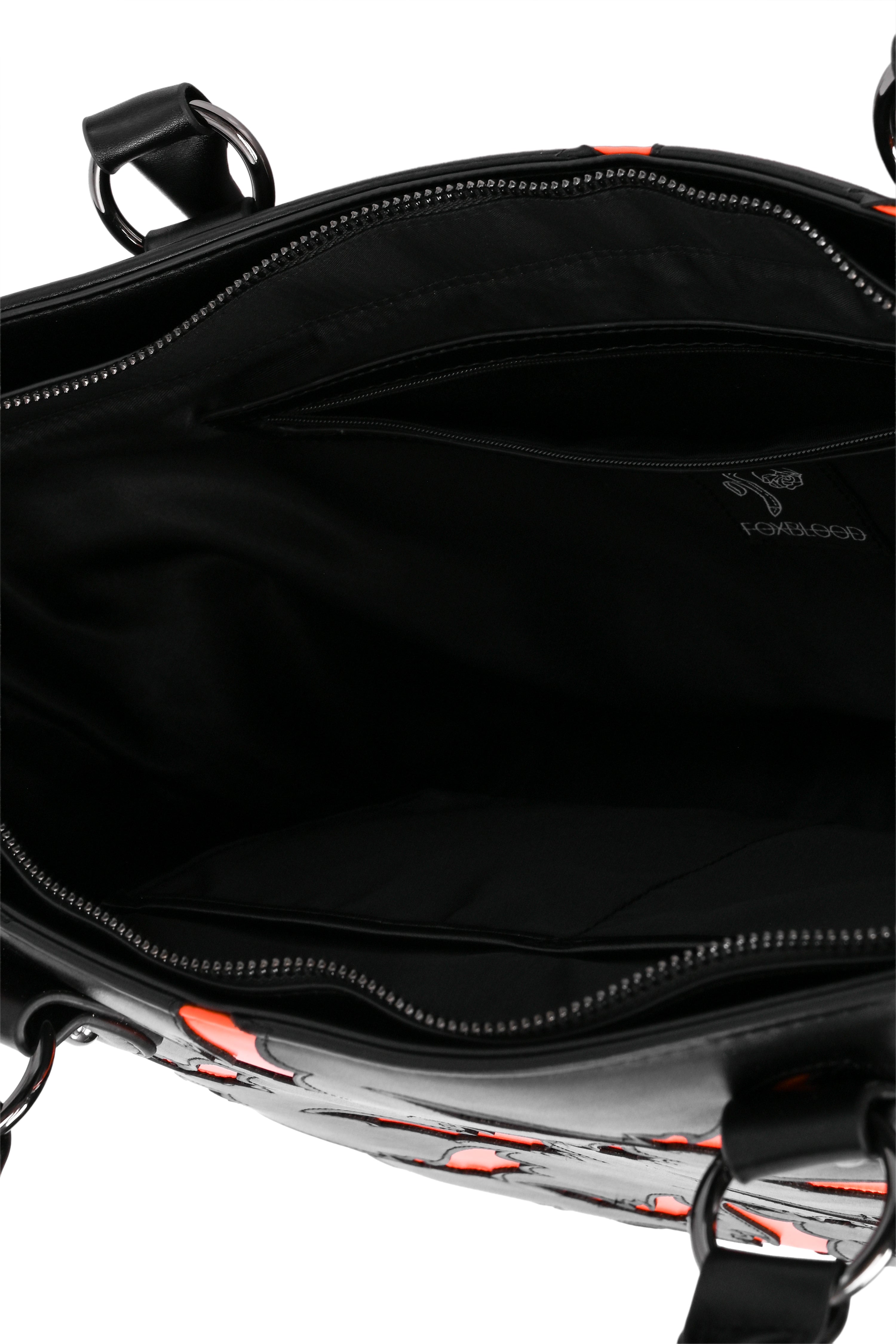black tote bag with orange bat underlay print