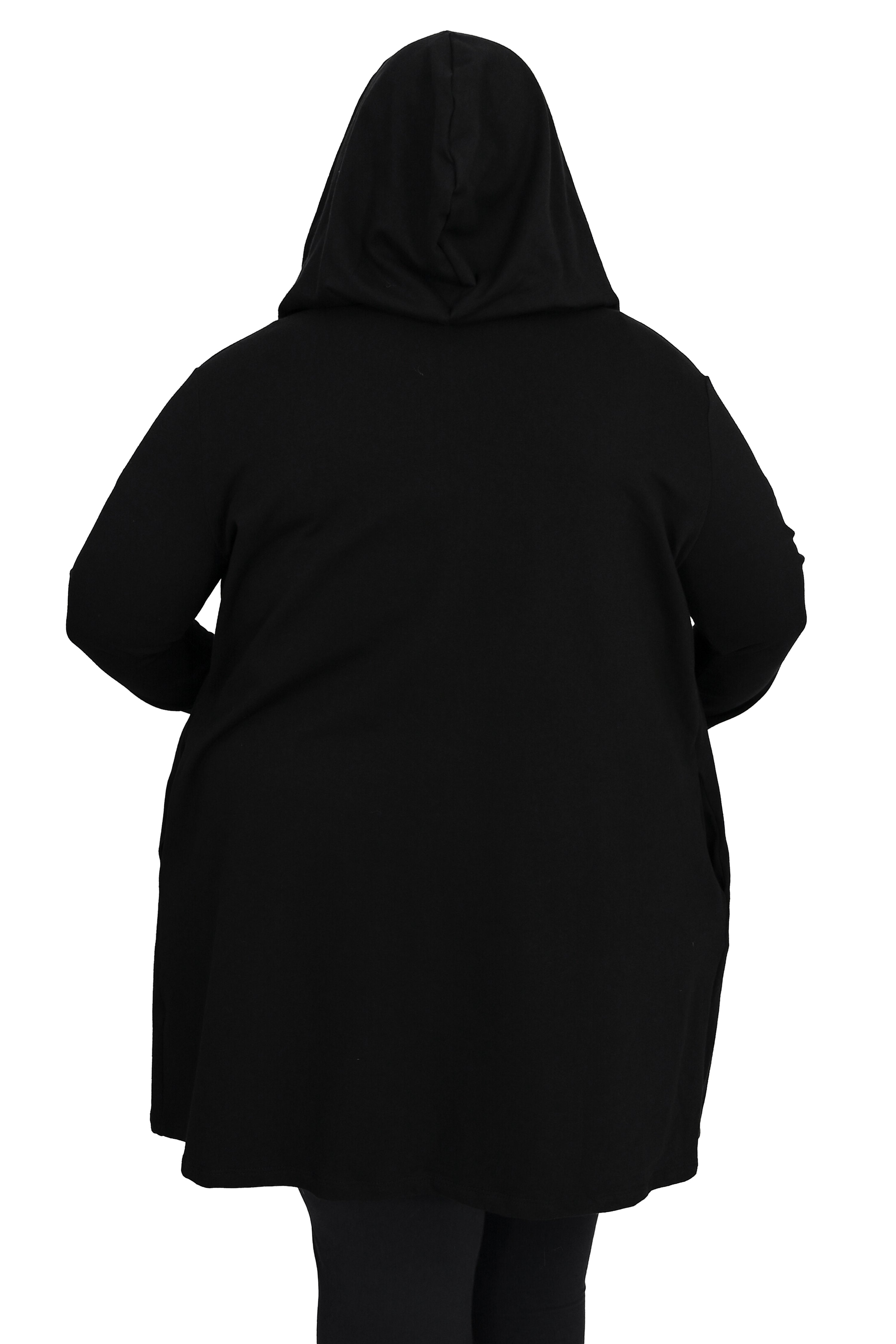 black hooded open front cardigan with thumbholes