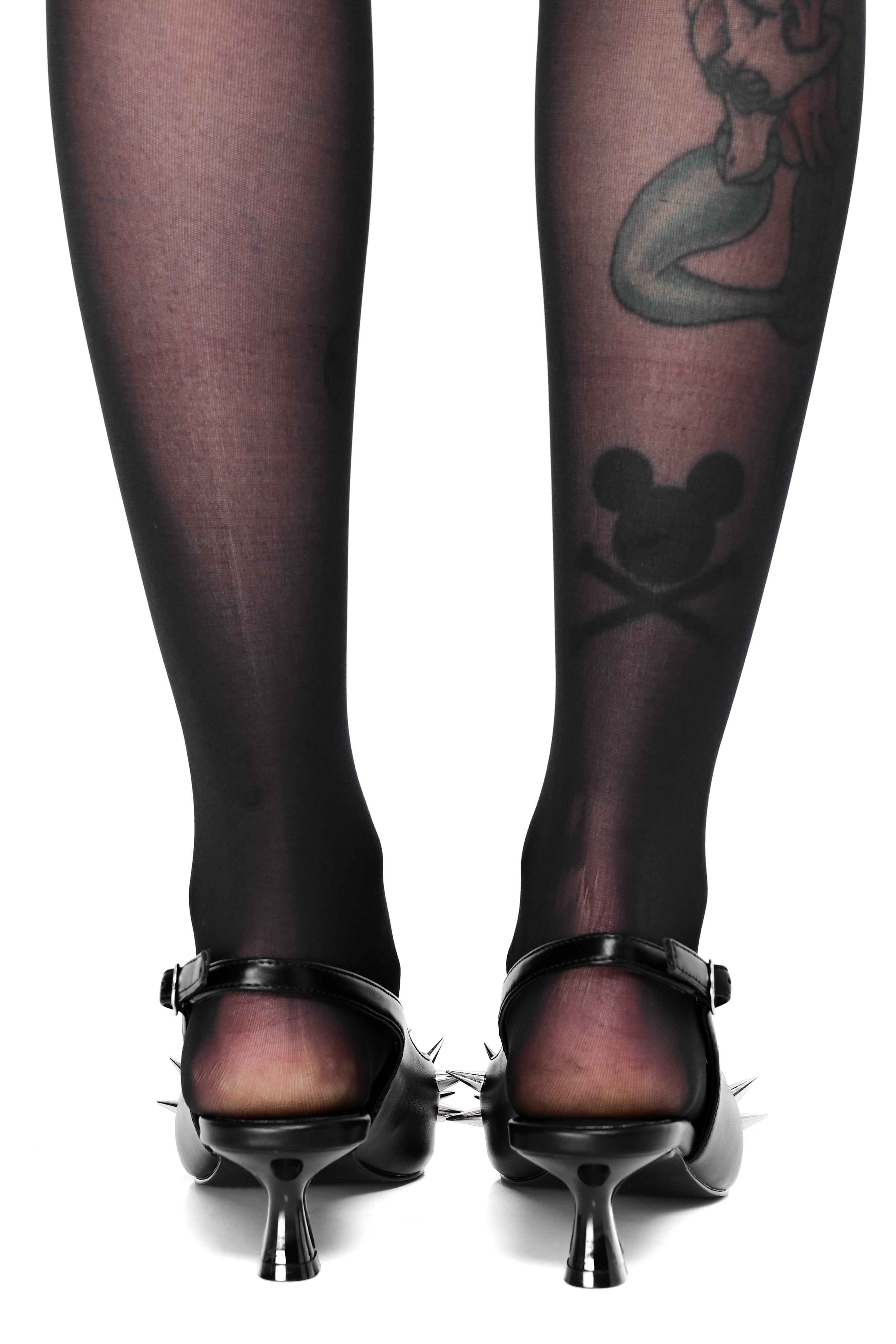 Black sling back kitten heel with spike studs on front