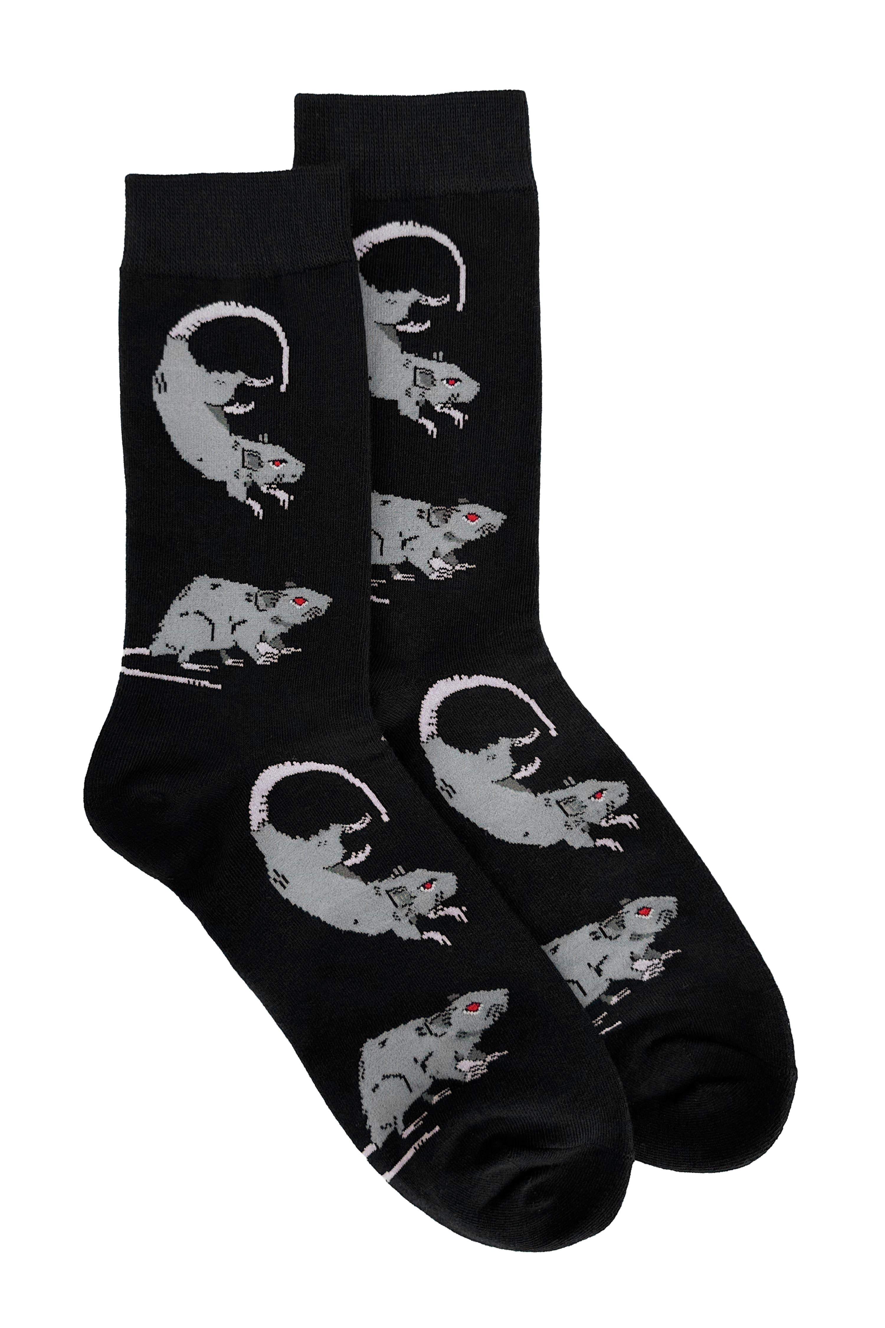 black socks with rat pattern