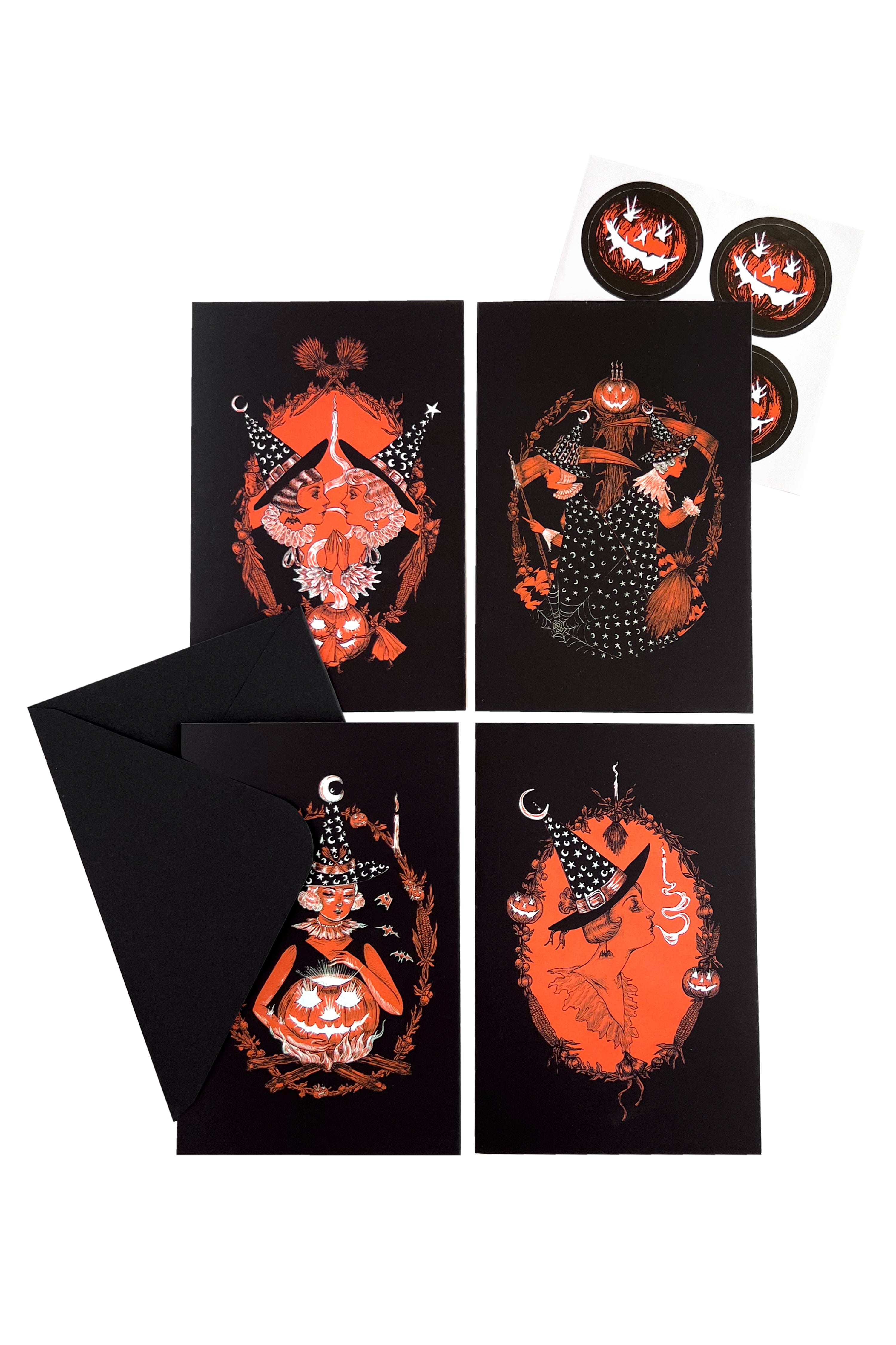 greeting card set with halloween art by mary syring
