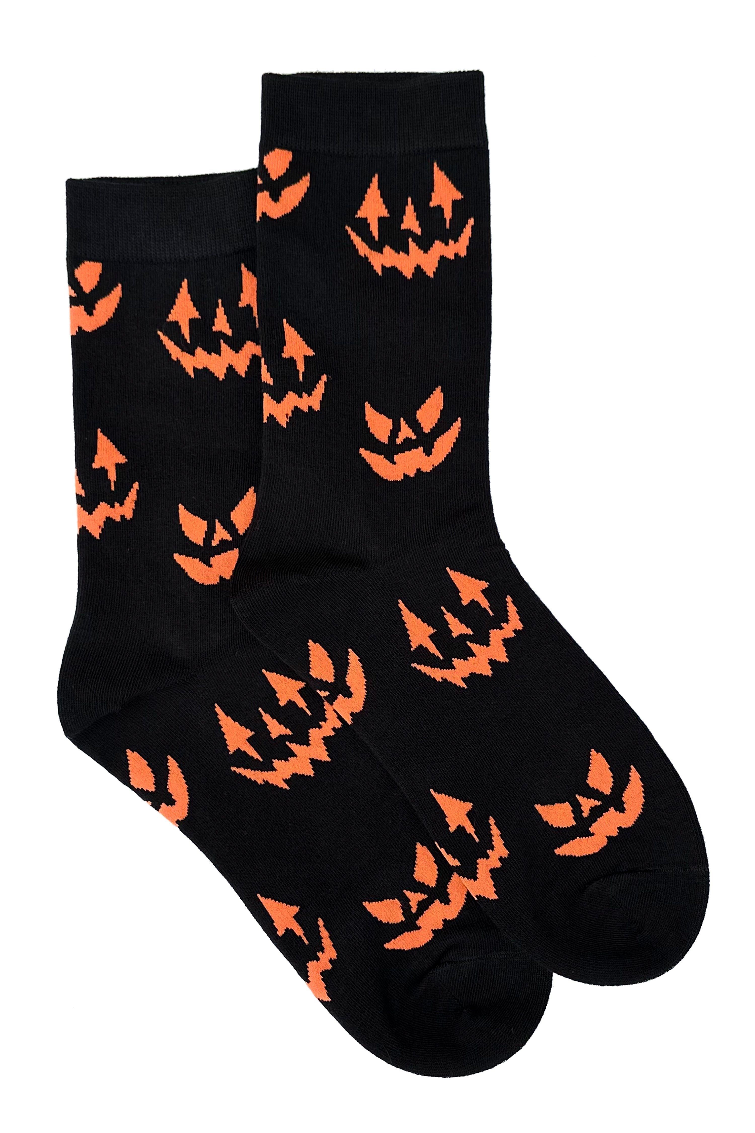 Black socks with our Spooky Jack faces all over in orange