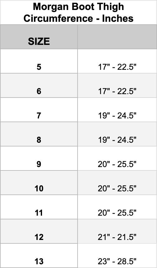 morgan boot size chart