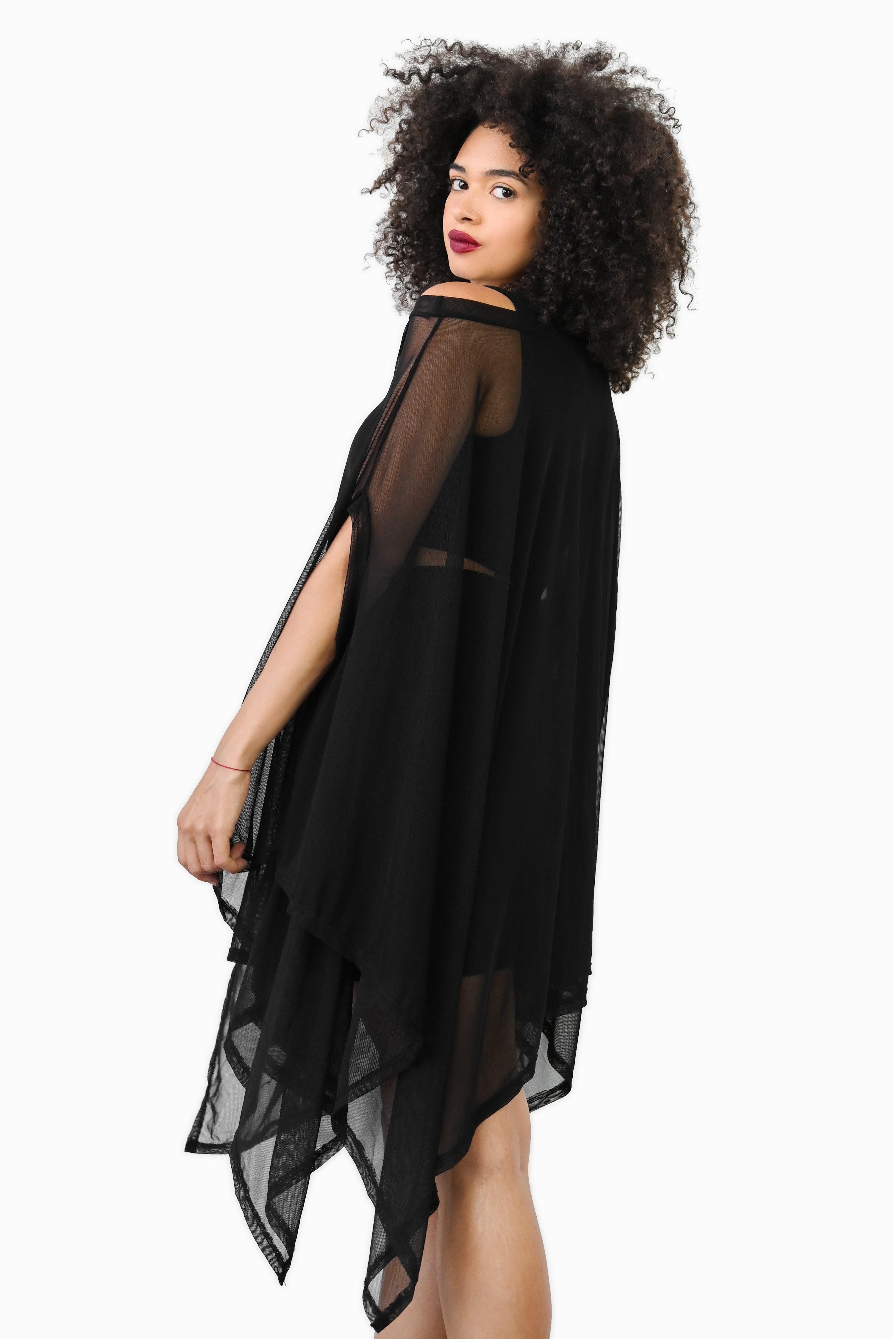 oversized black mesh tunic top