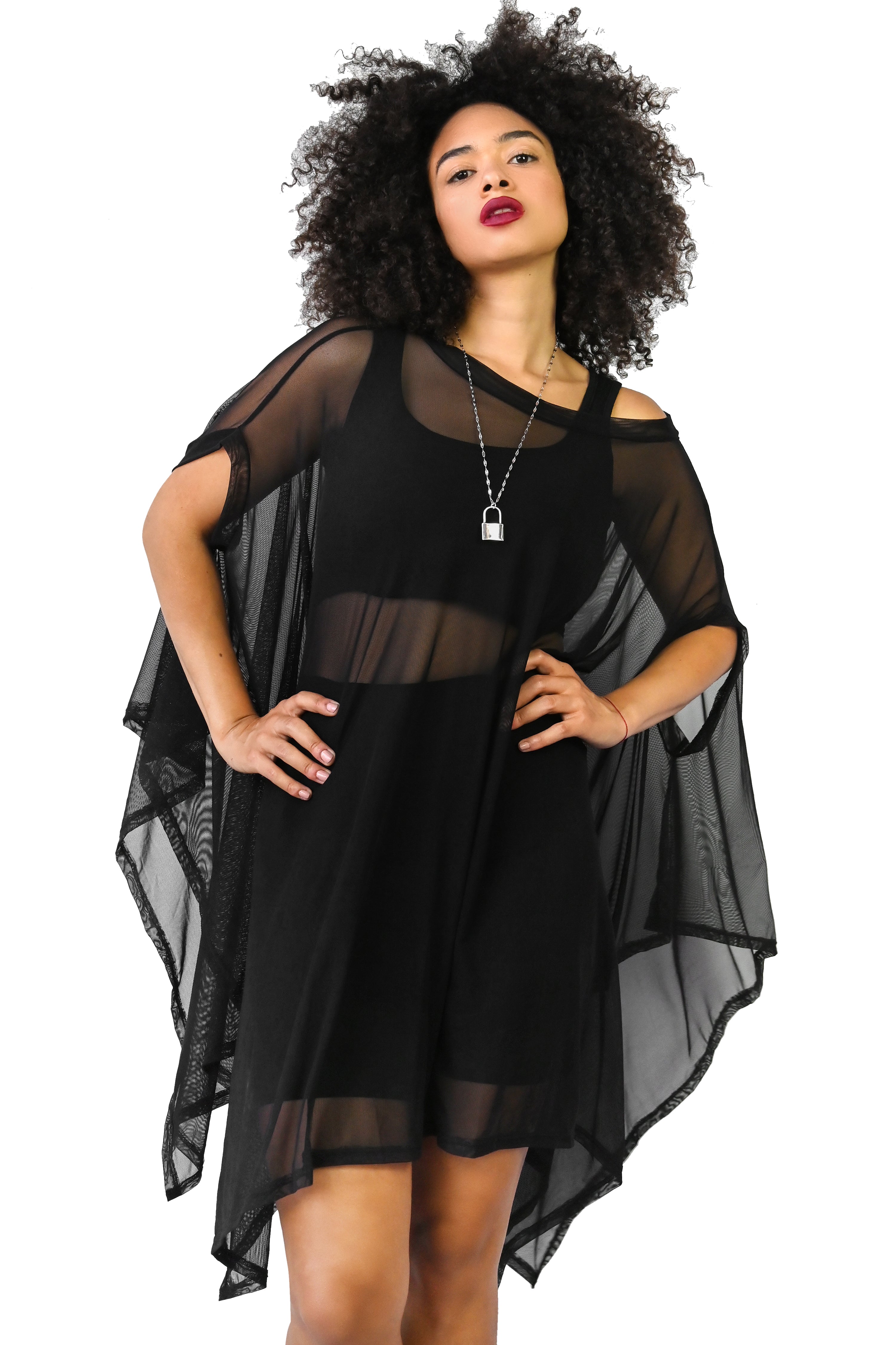 oversized black mesh tunic top