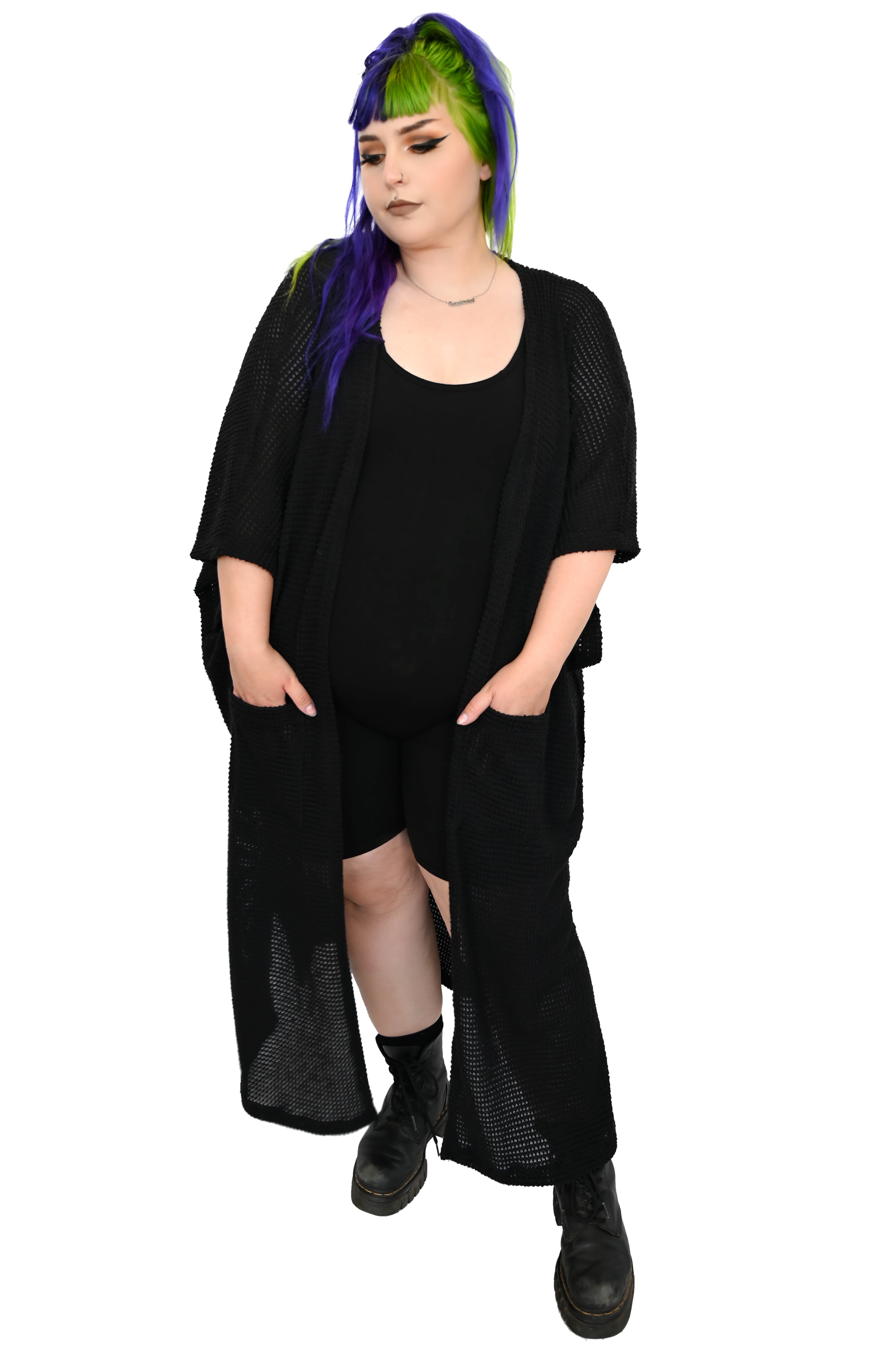 oversized open front waffle cardigan